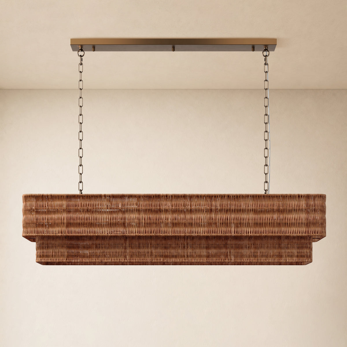 Cavana Rattan Double Tier Rectangular Chandelier 48"W
