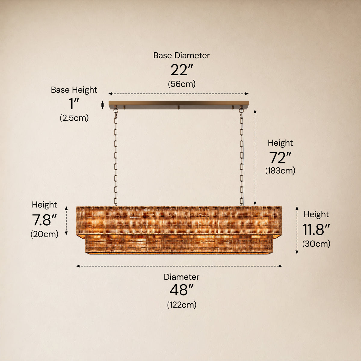 Cavana Rattan Double Tier Rectangular Chandelier 48"W