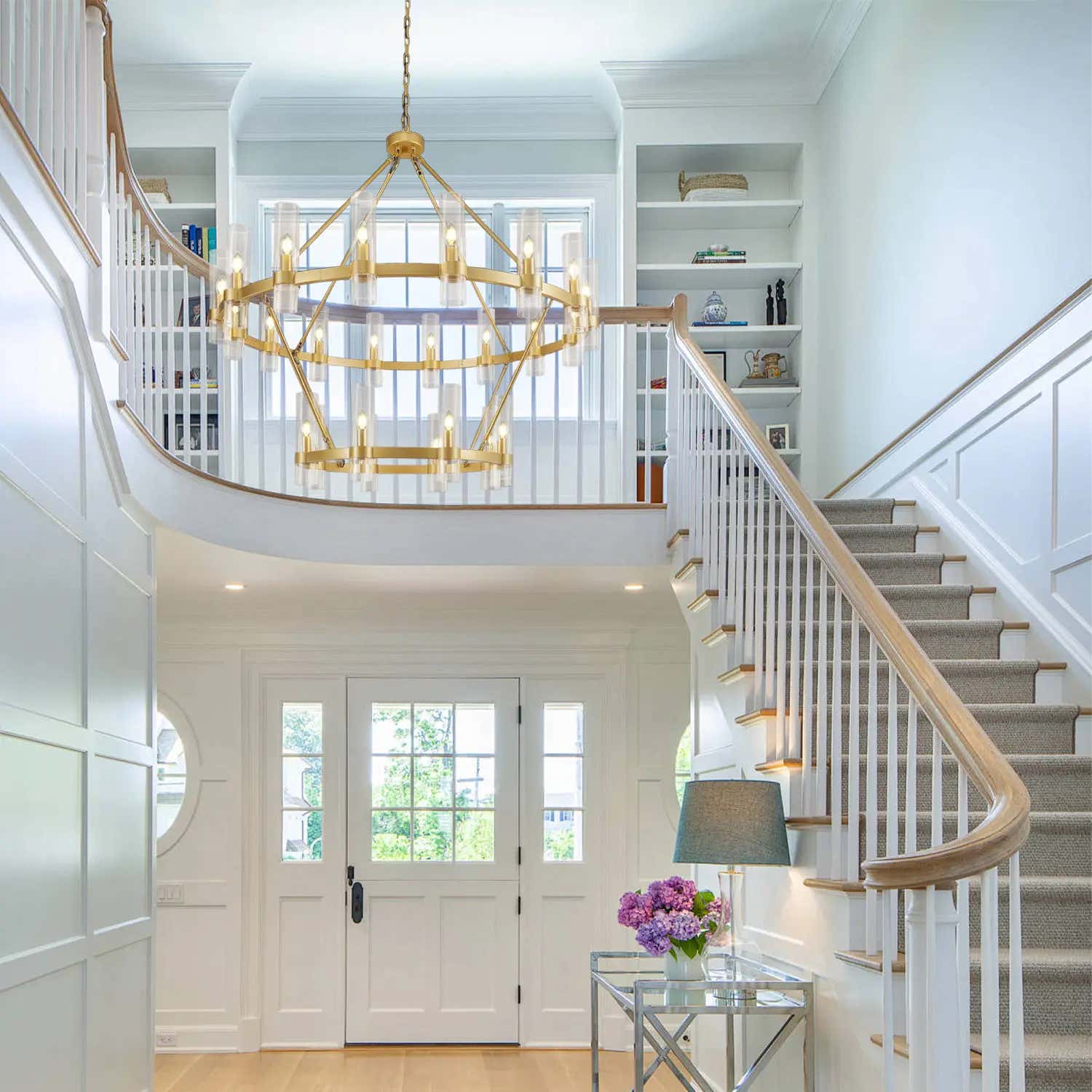 Cylora Glass Tube 2-Tier Round Chandelier 48"D