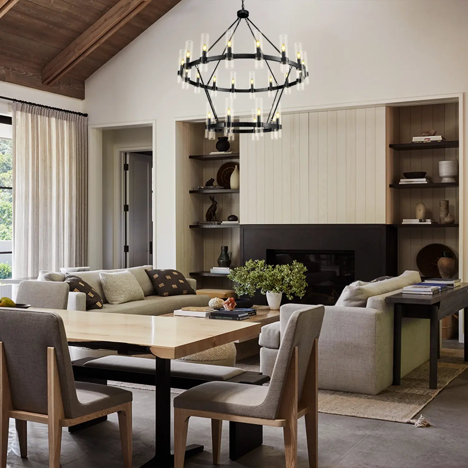 Cylora Glass Tube 2-Tier Round Chandelier 48"D