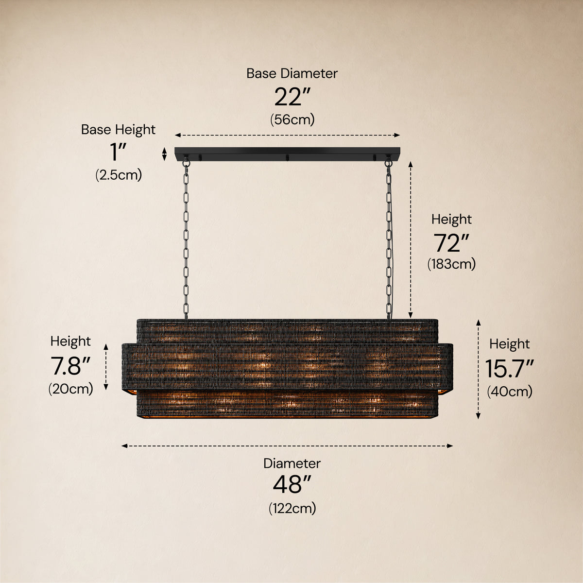 Cavana Rattan Tiered Rectangular Chandelier 48"W