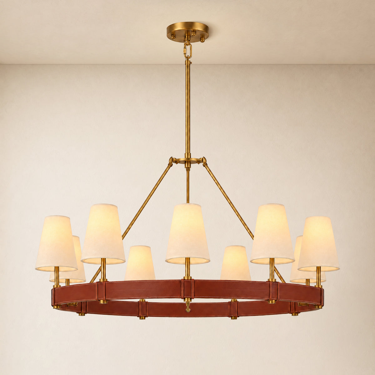 Corvella Leather Custom Round Chandelier 48" 60"W