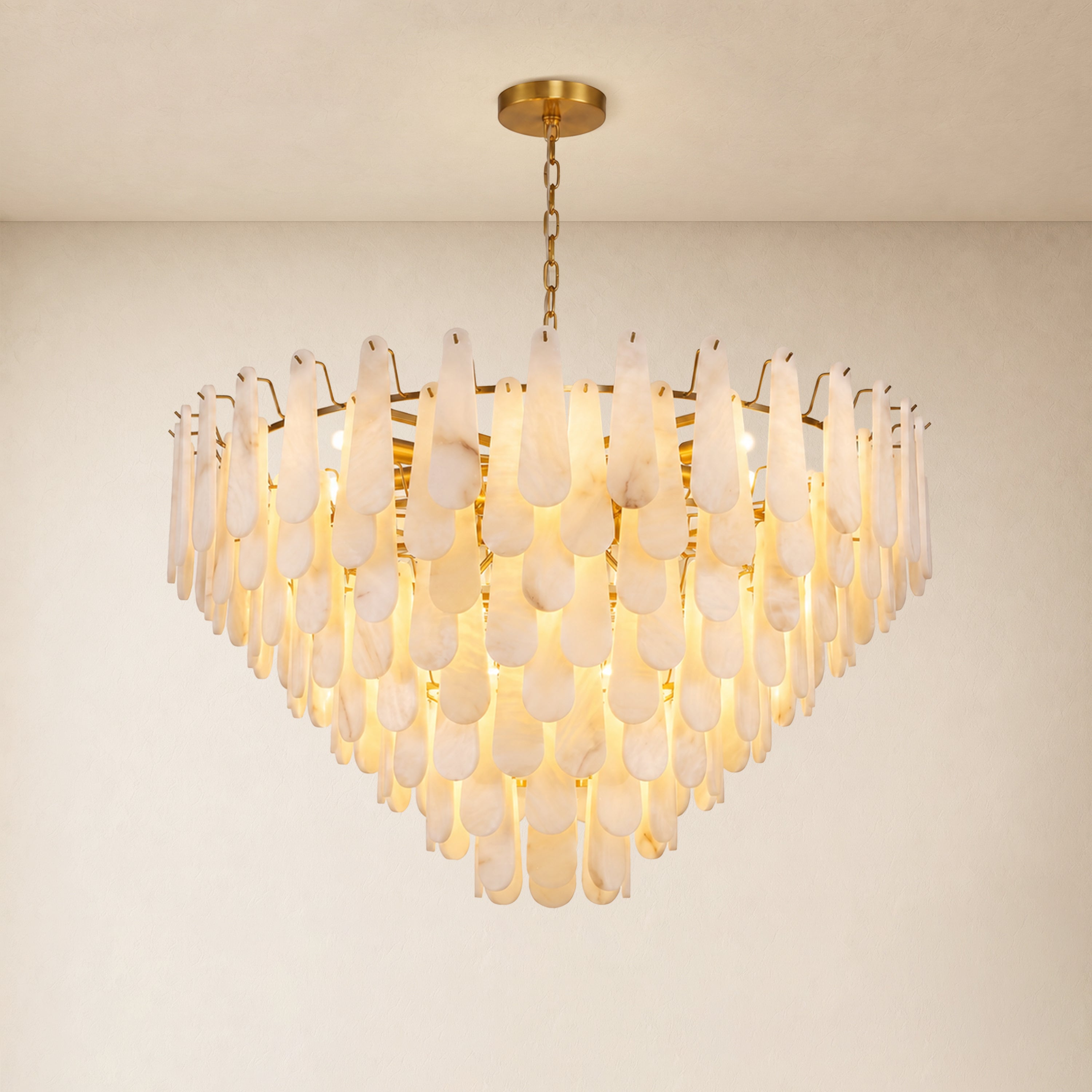 Caldera Alabaster Custom Round Chandelier 48"D 58"D#Finish_Gold,size_48"