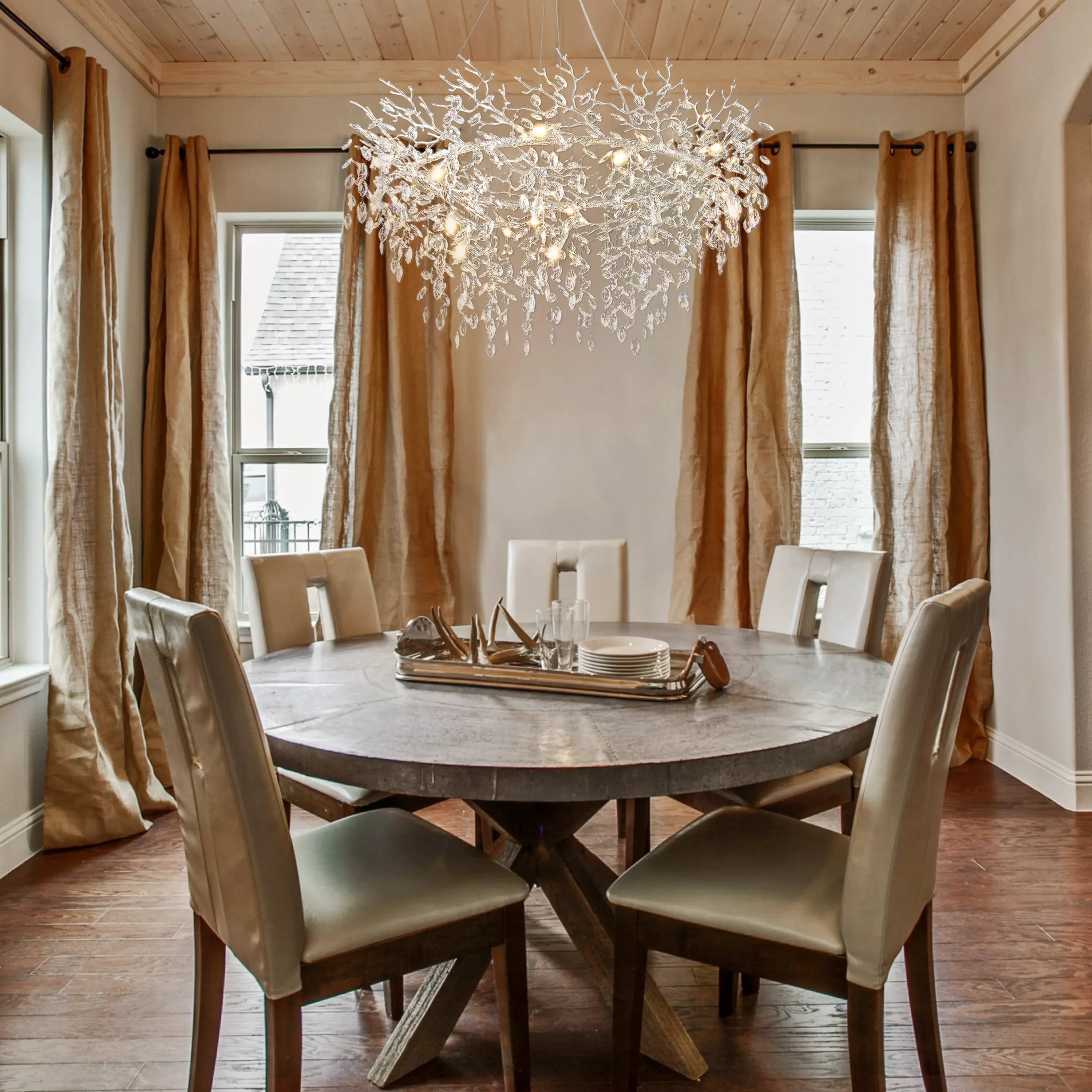 Frostleaf Crystal Branch Halo Chandelier 48"D