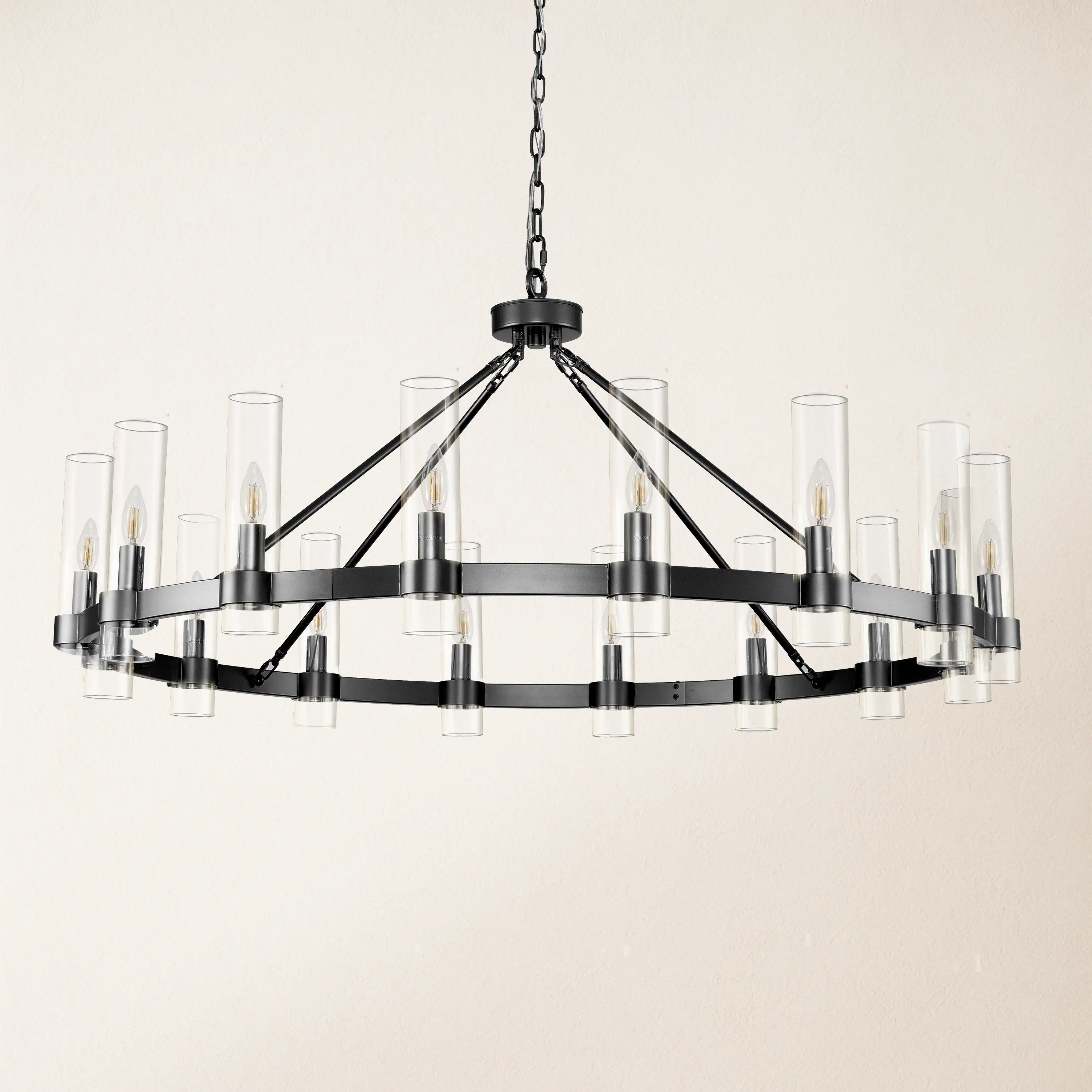 Cylora Glass Tube Round Chain Chandelier 48"