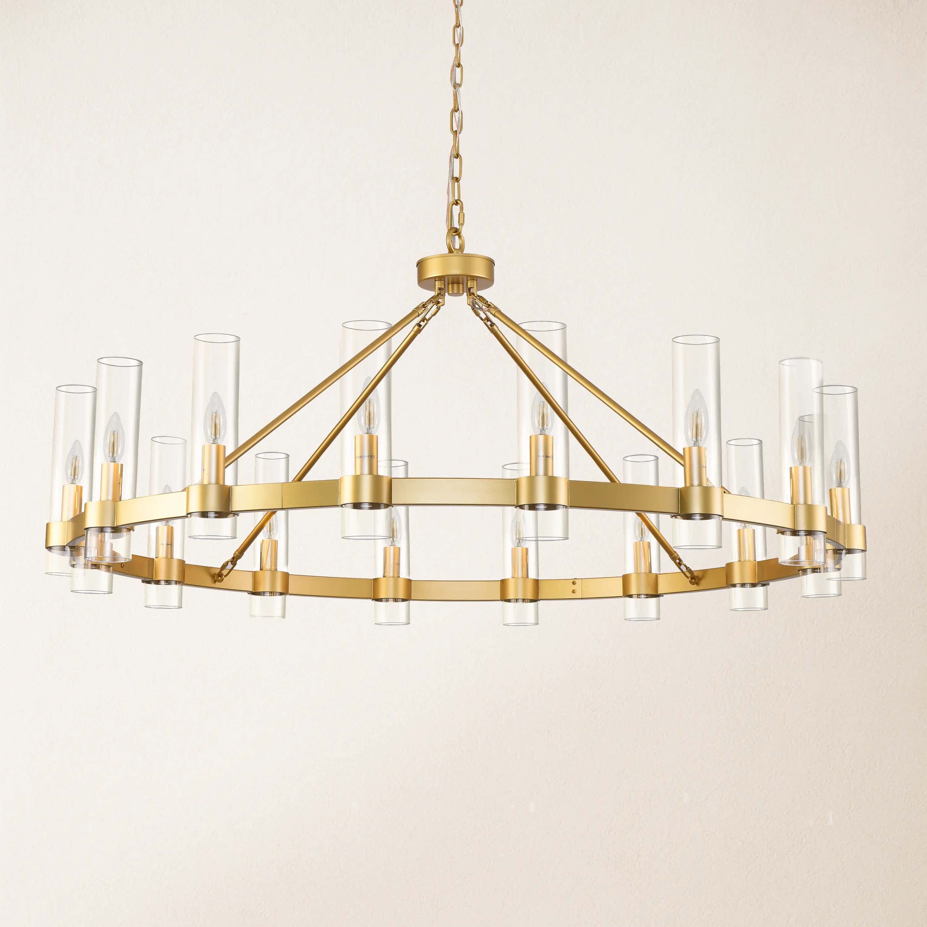 Cylora Glass Tube Round Chain Chandelier 48"D#Finish_Gold