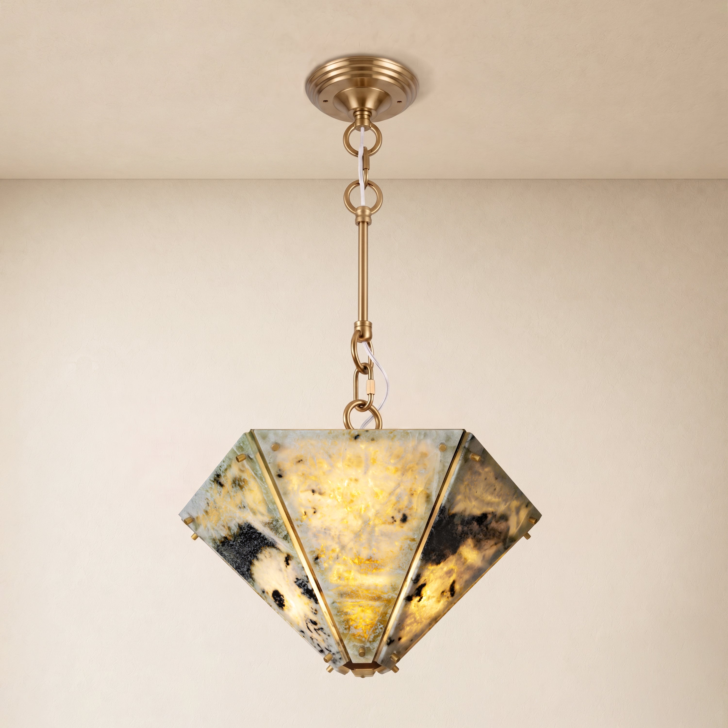 Pietra Green Marble Hexagonal Lantern Pendant 15.7"D