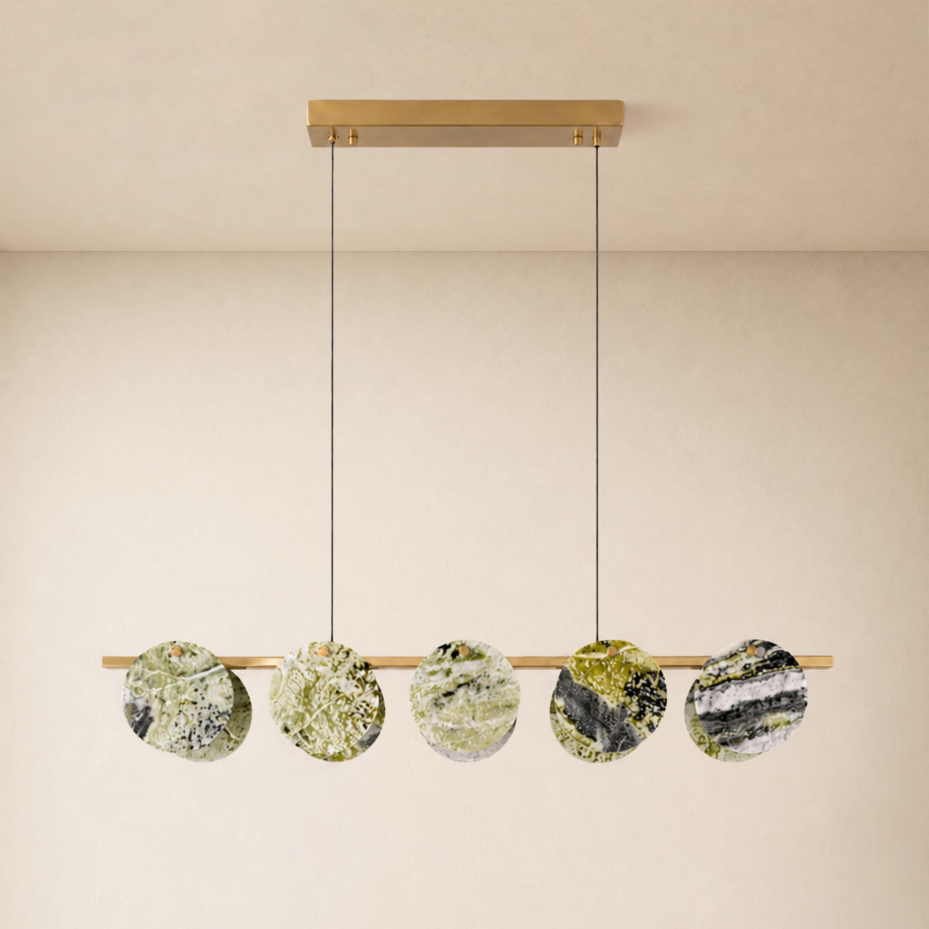 Pietra Green Marble Disc Linear Chandelier 47.2"W