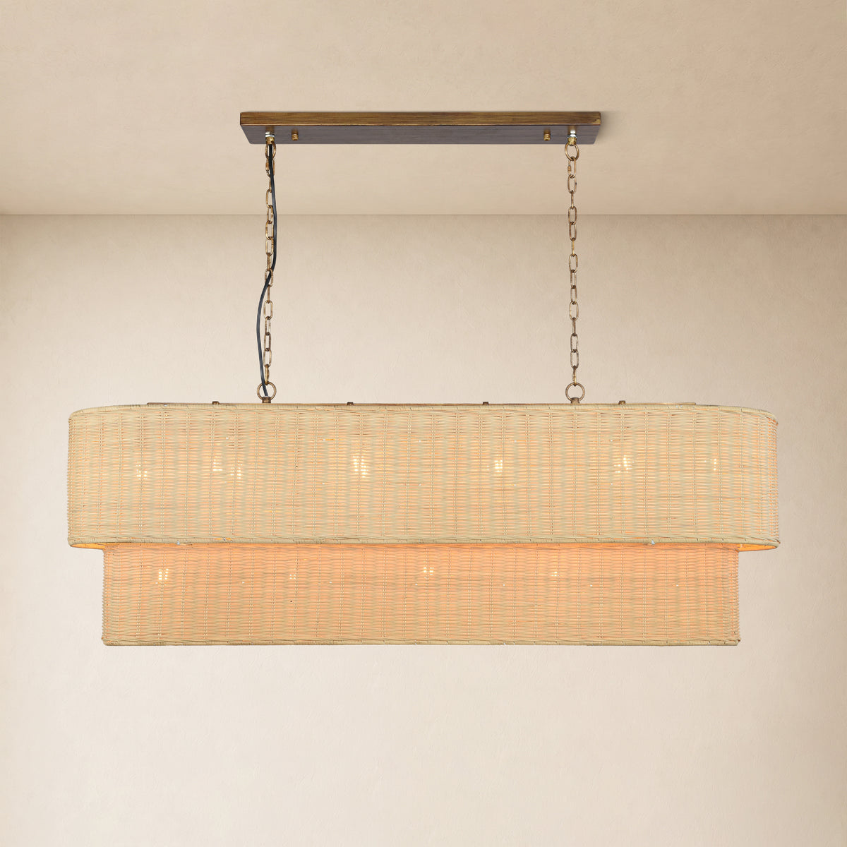 Cavana Rattan Tiered Rectangular Chandelier 53.9"W