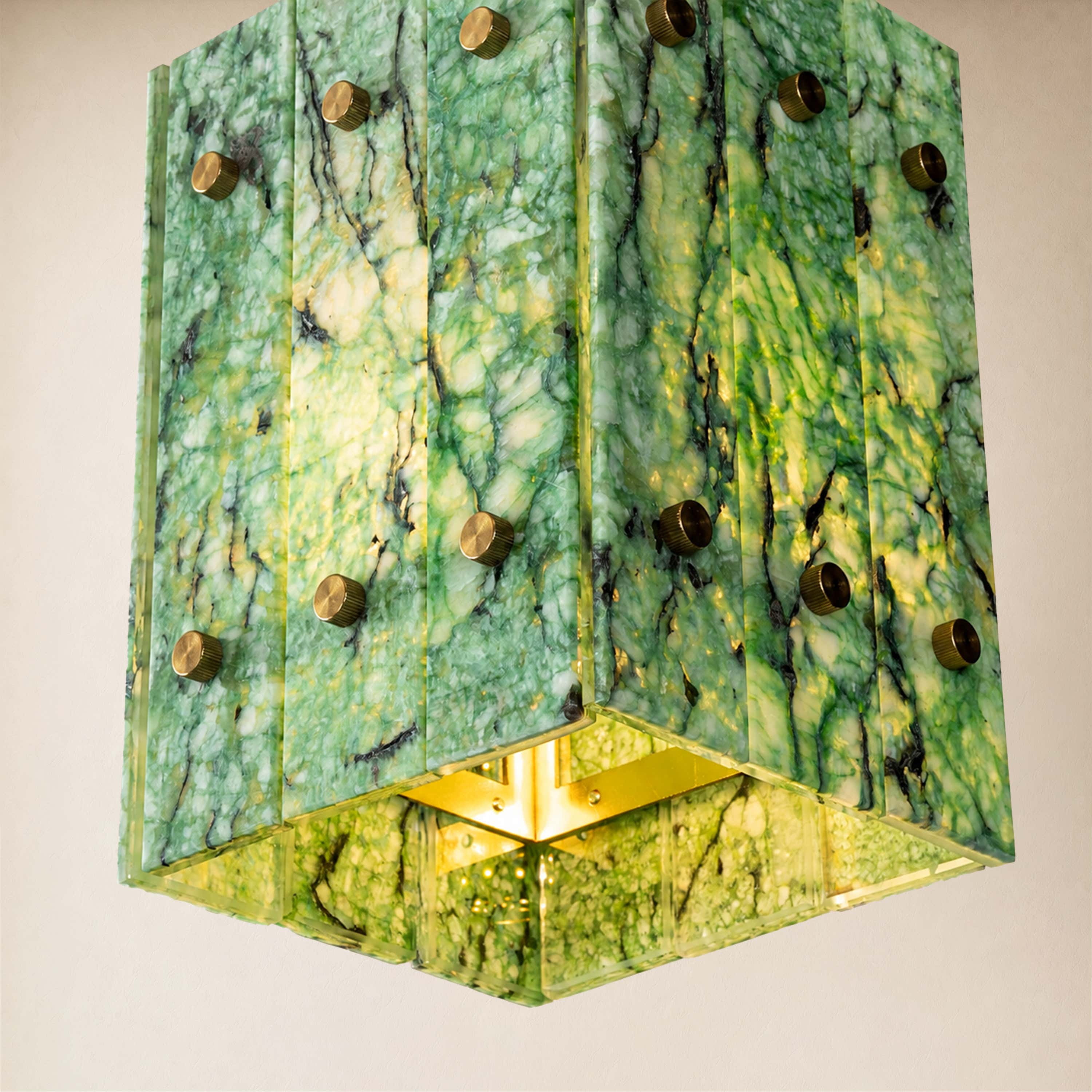 Pietra Green Marble Box Pendant 6.6"W