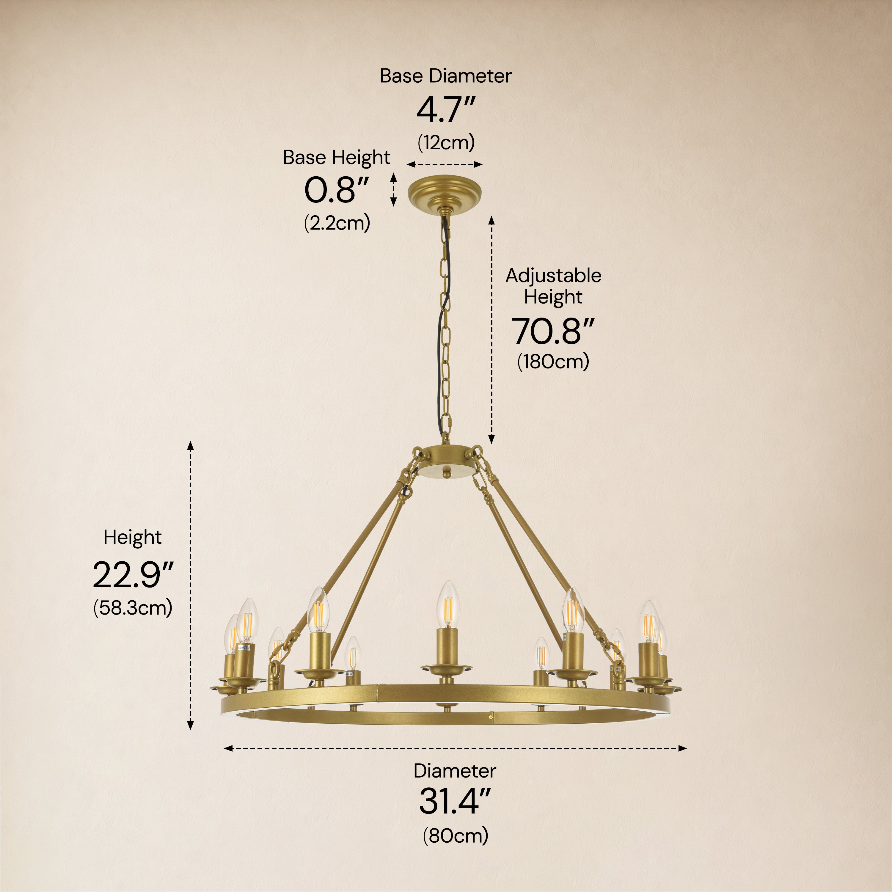 Wagon Wheel Candle Round Chandelier 31"D
