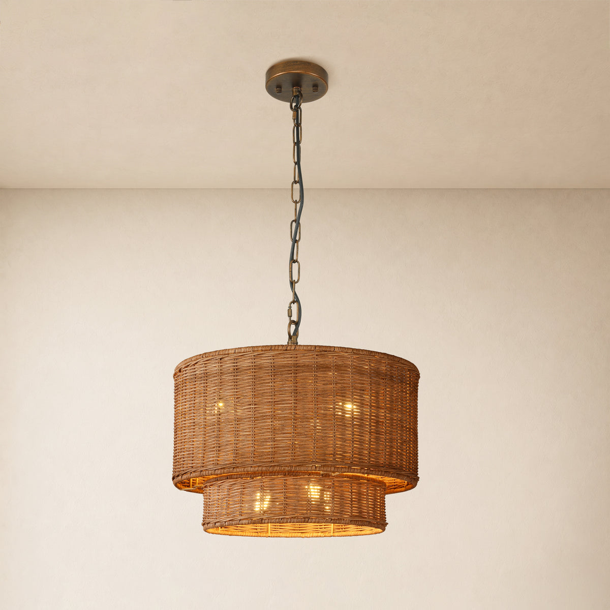Cavana Rattan Tiered Round Pendant 16.1"D
