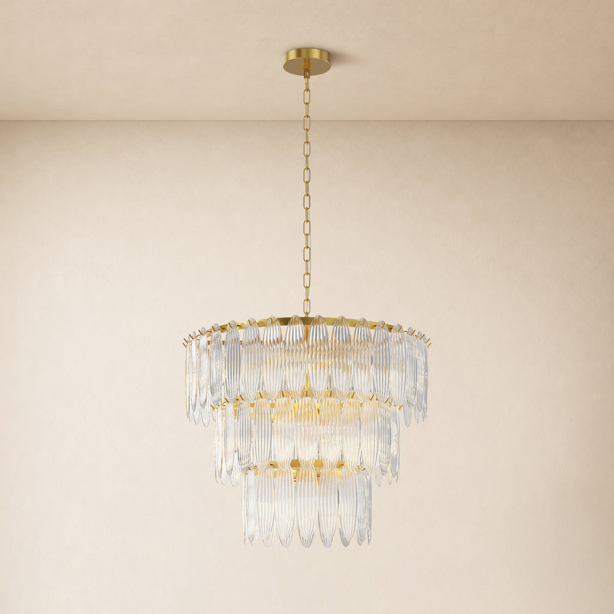 Ardelyne Glass Three-Tier Round Chandelier 26-38"D