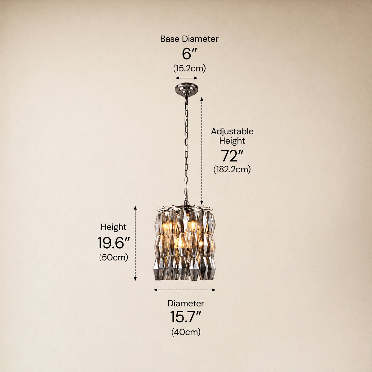 Celestial Drop Glass Cylinder Chandelier 15.7"D