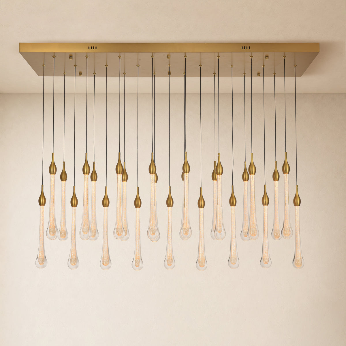 Olivene Glass Teardrop Rectangular Chandelier 50"W