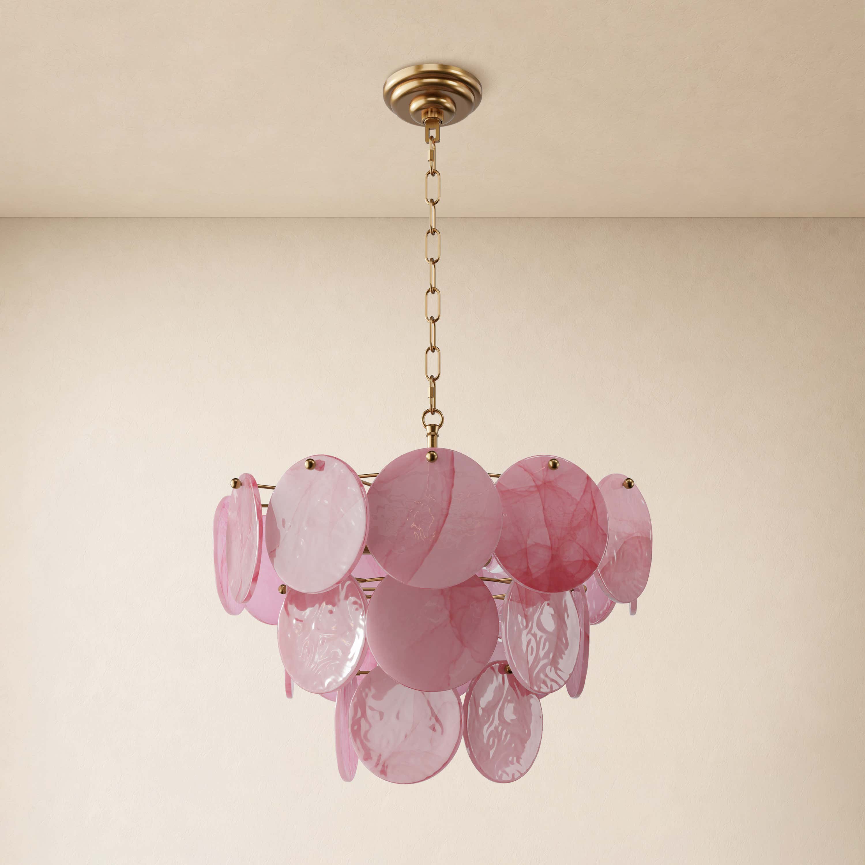 Auralis Pink Glass Disc Round Chandelier 20" 24" 31.5"D