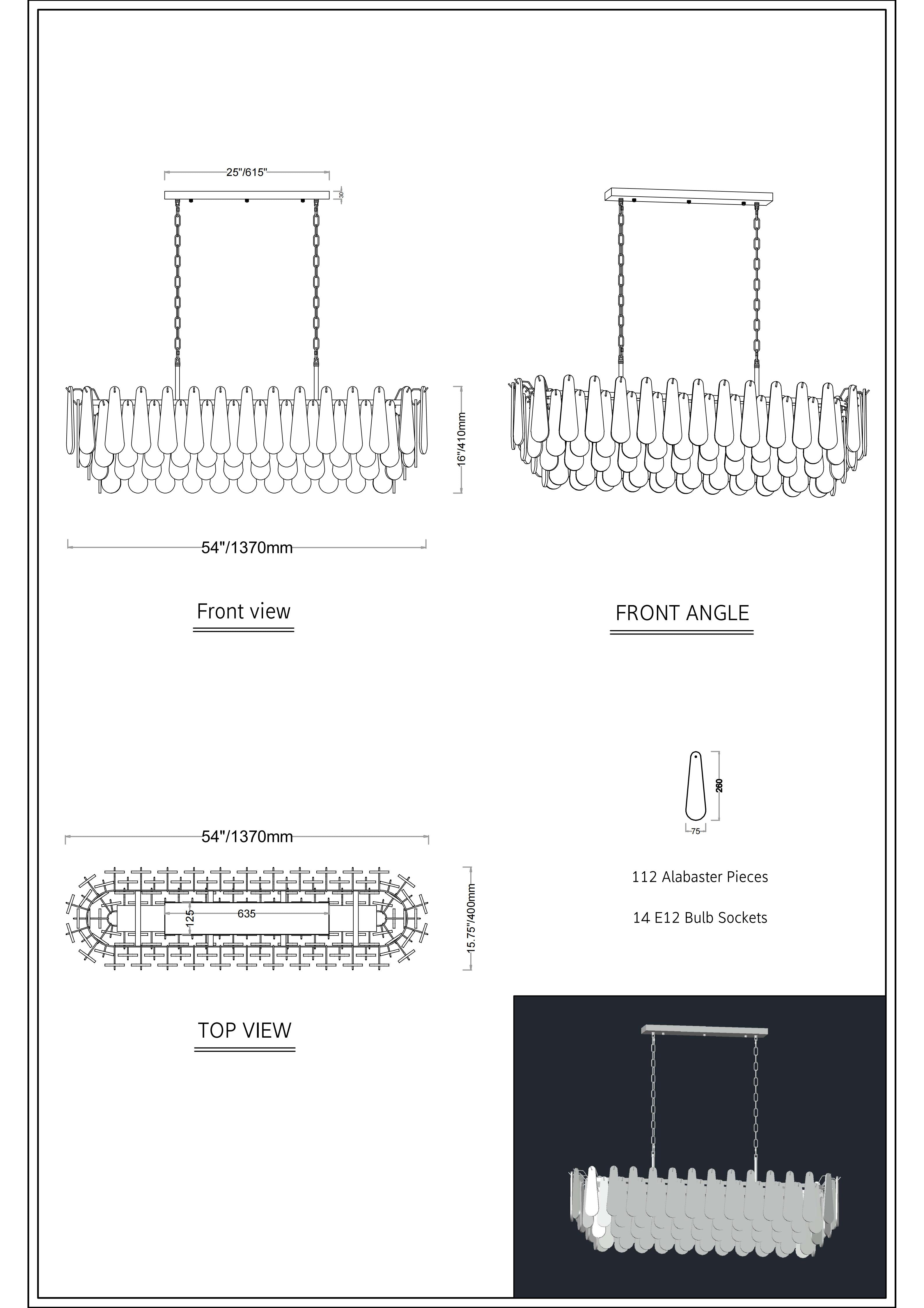 Caldera Alabaster Rectangular Custom Chandelier 54"W 72"W