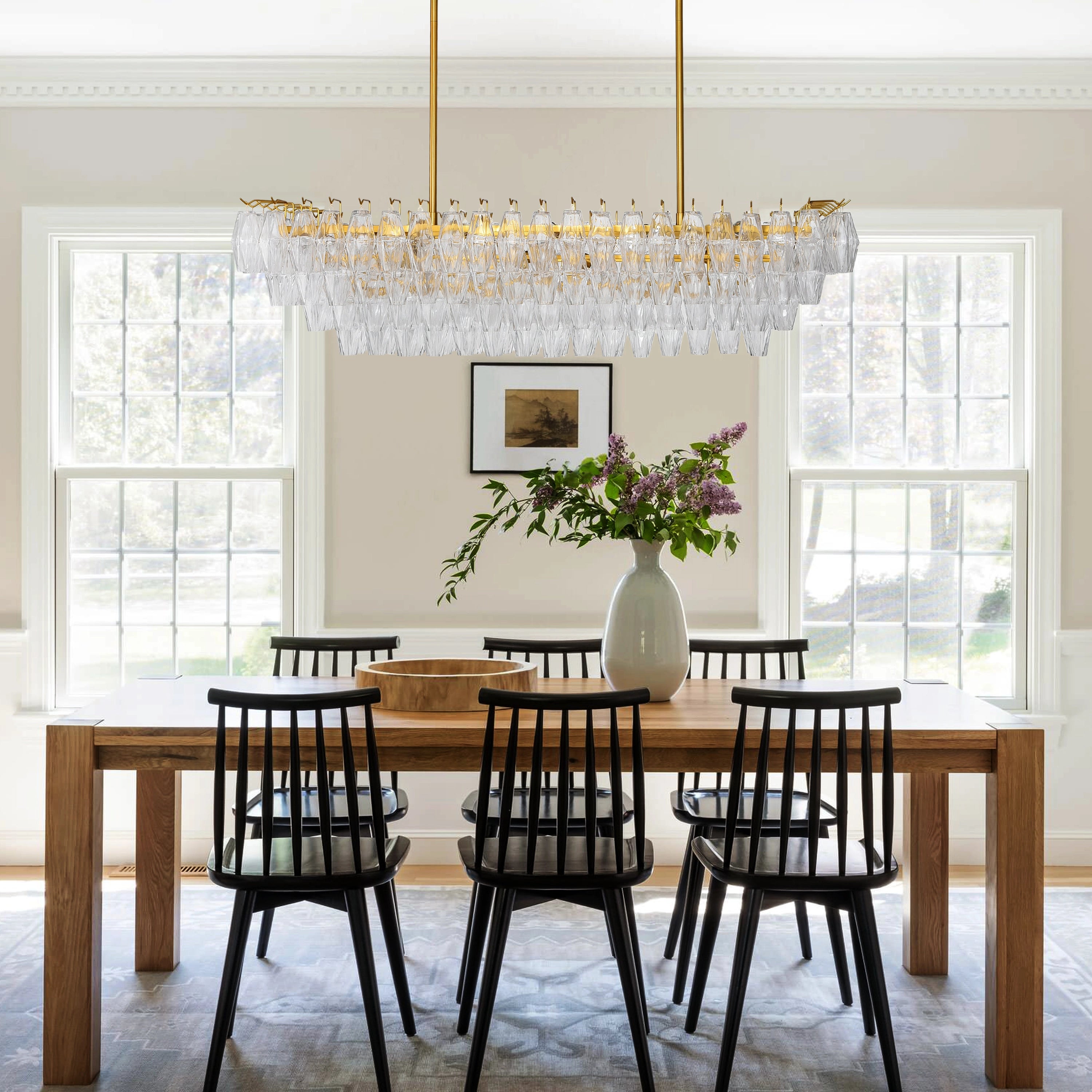 Celestial Drop Muti-Tier Rectangle Crystal Glass Chandelier 54"W