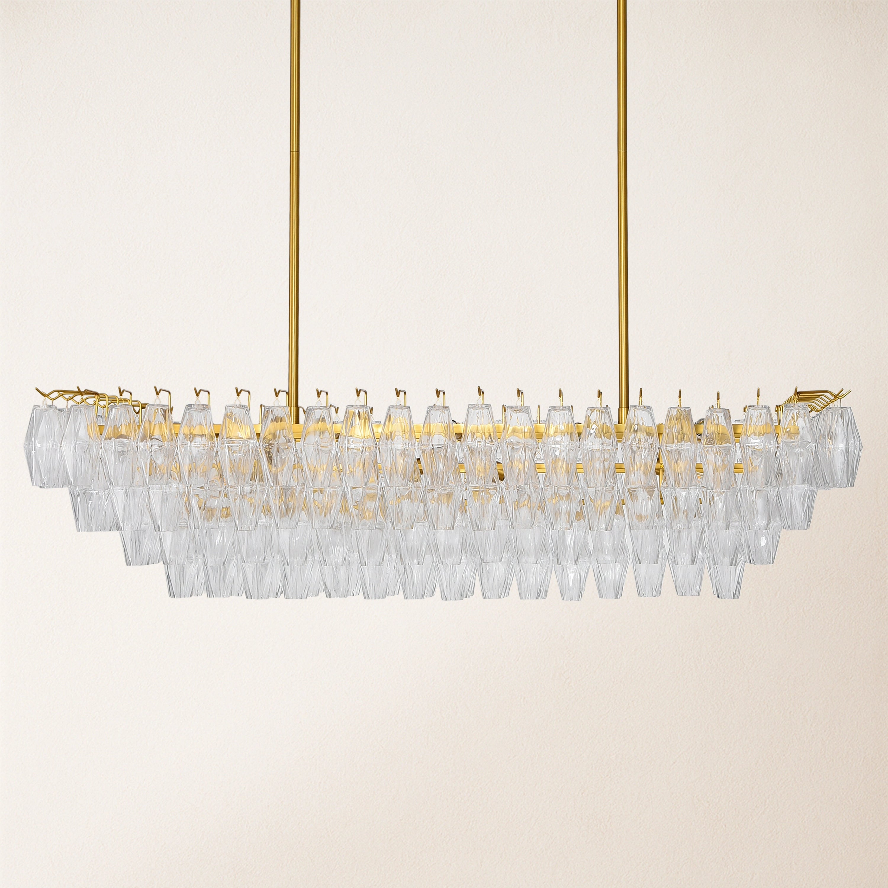 Celestial Drop Muti-Tier Rectangle Crystal Glass Chandelier 54"W