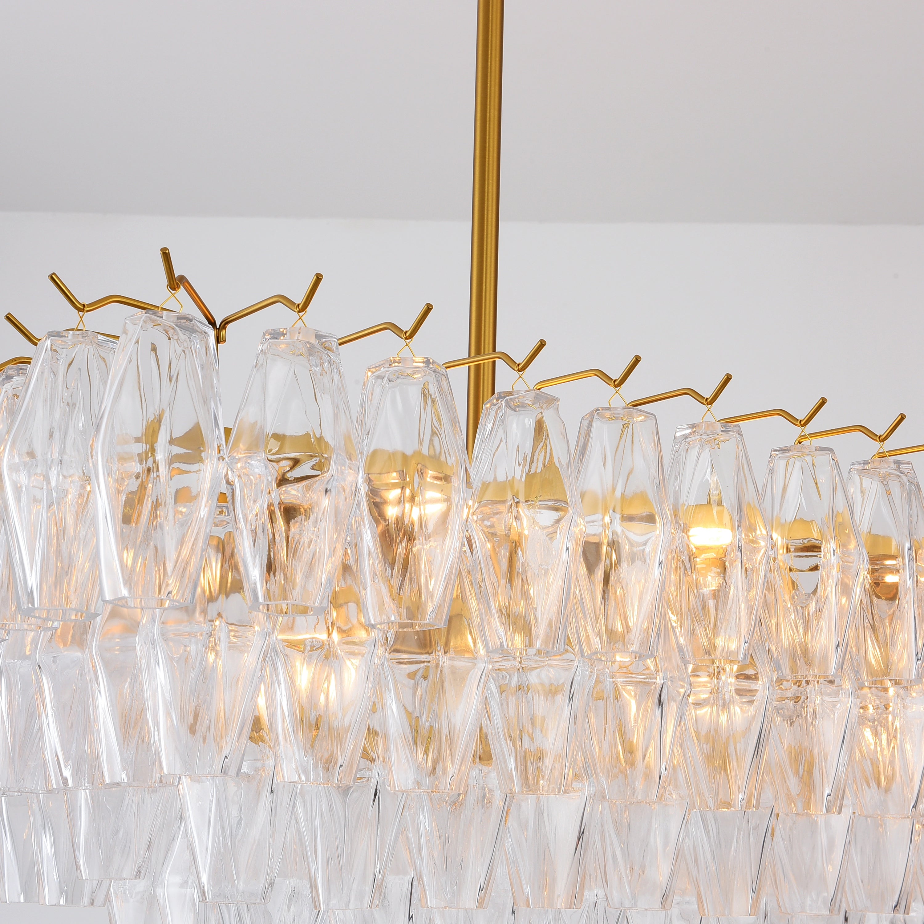 Celestial Drop Muti-Tier Rectangle Crystal Glass Chandelier 54"W