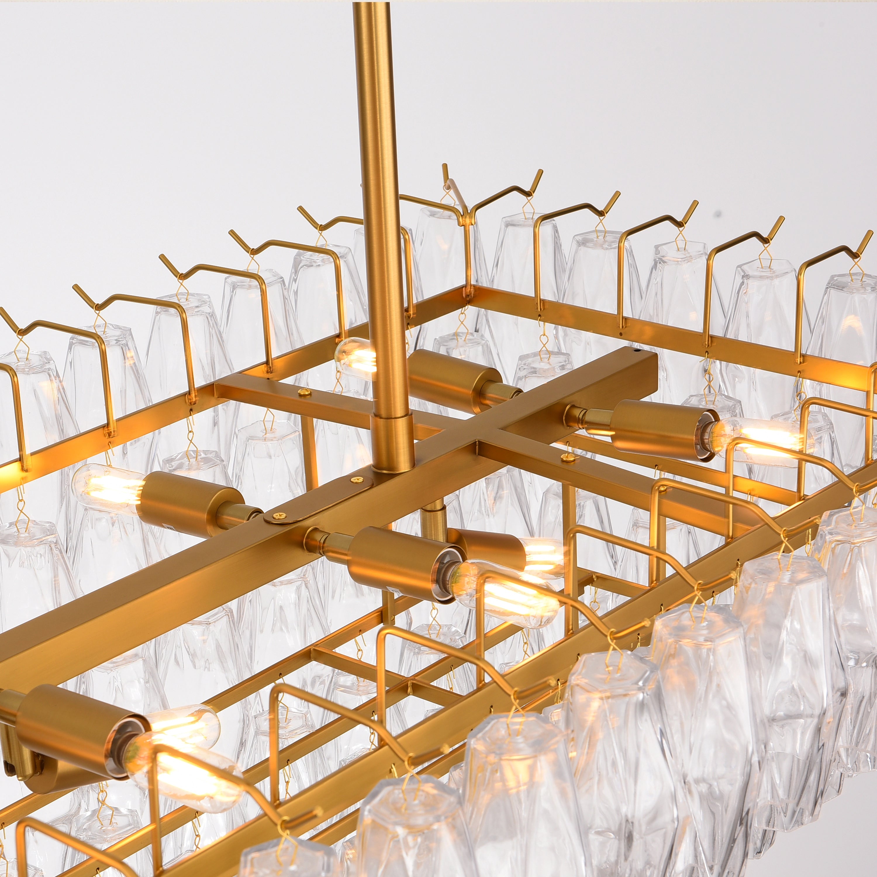 Celestial Drop Muti-Tier Rectangle Crystal Glass Chandelier 54"W