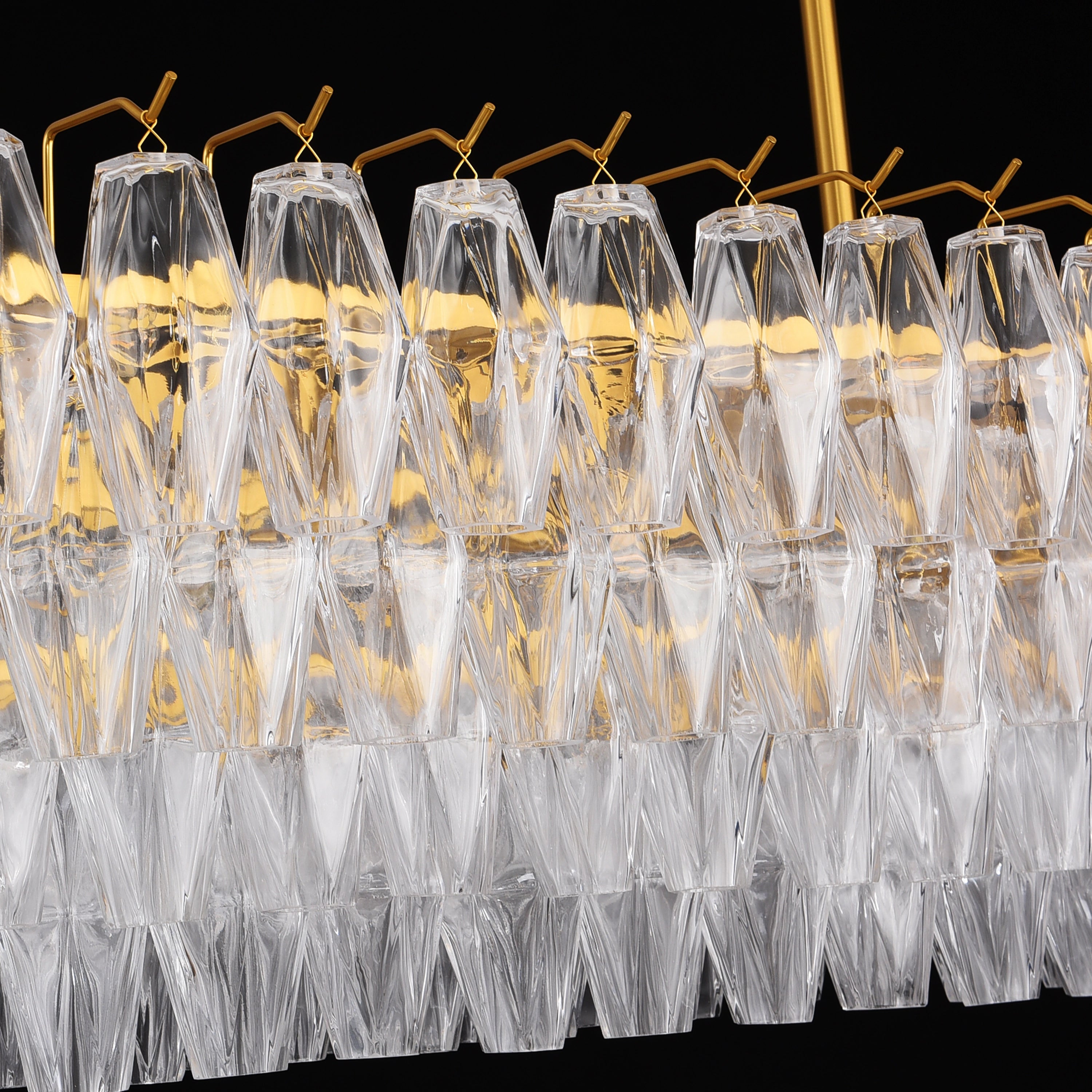 Celestial Drop Muti-Tier Rectangle Crystal Glass Chandelier 54"W