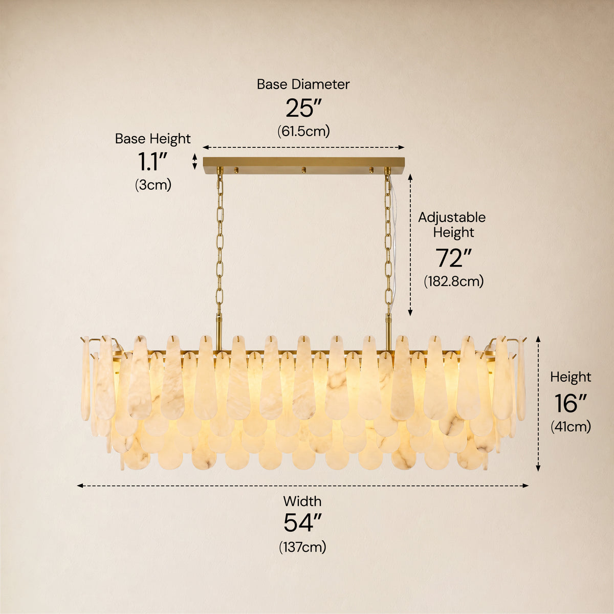 Caldera Alabaster Rectangular Custom Chandelier 54"W 72"W