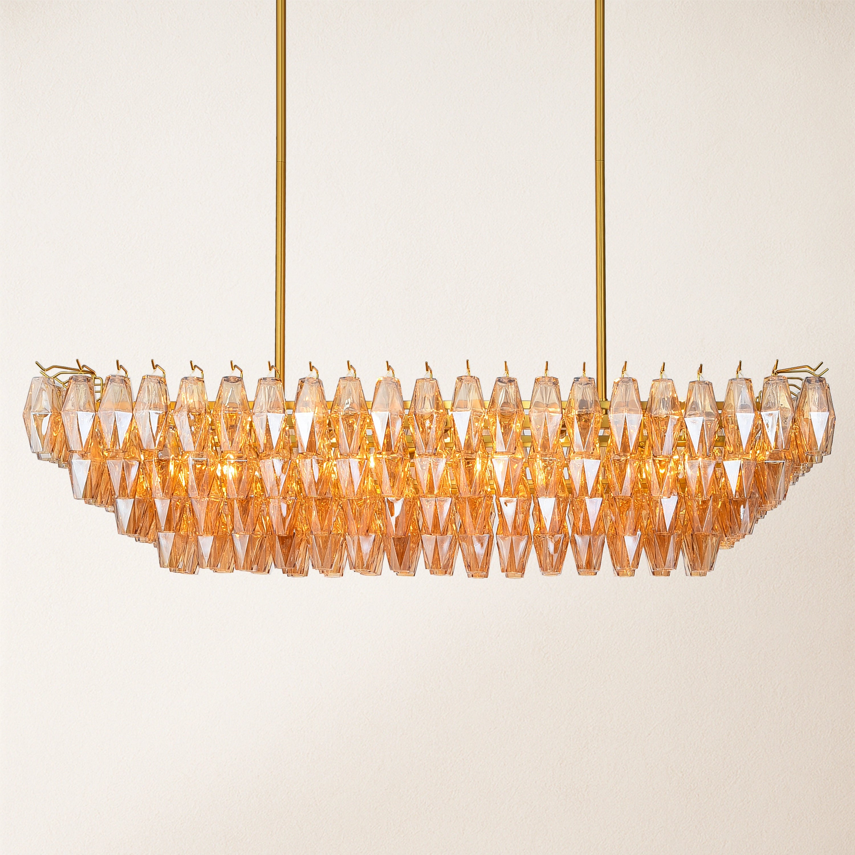 Celestial Drop Muti-Tier Rectangle Crystal Glass Chandelier 54"W