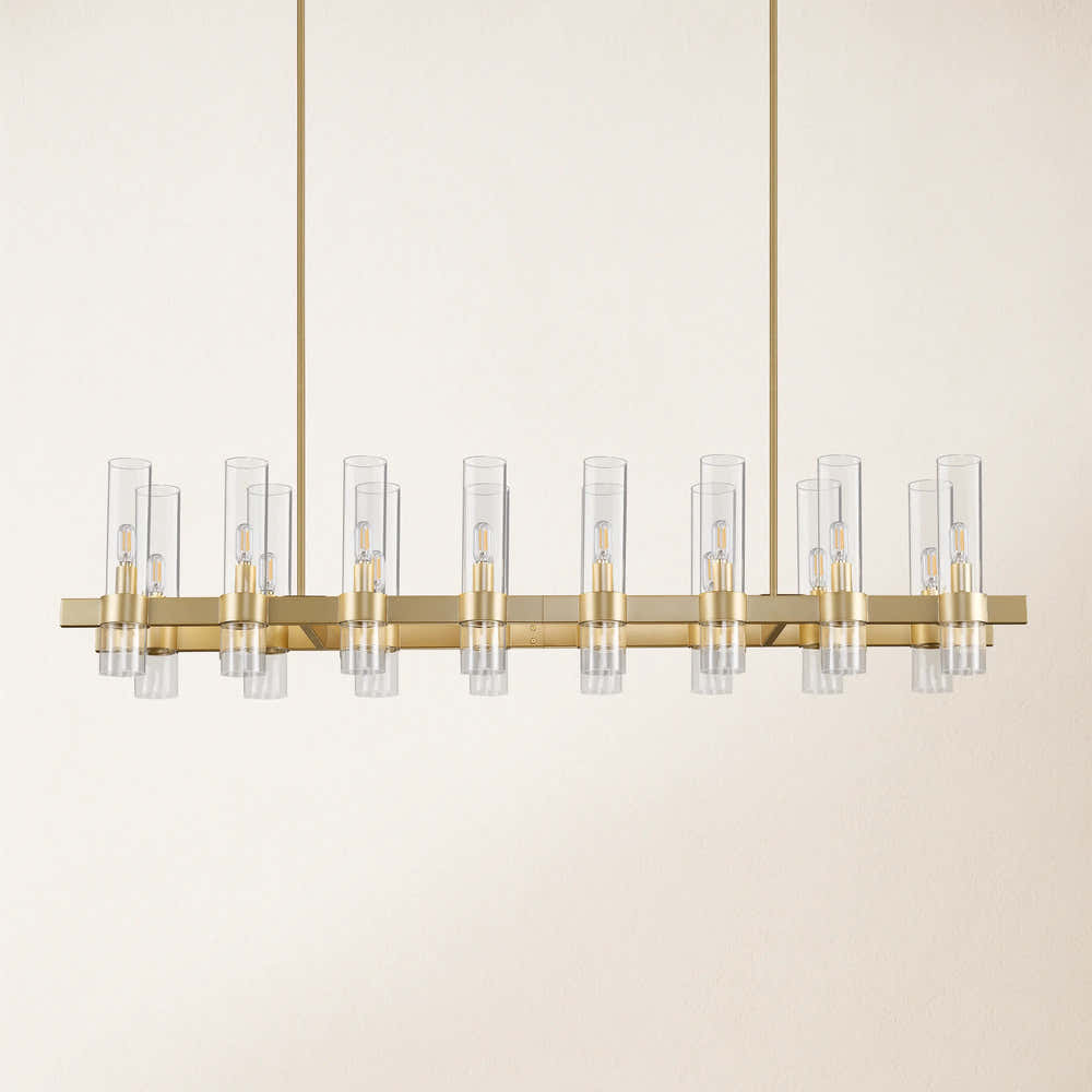 Cylora Glass Tube Rectangular Chandelier 54"W#Finish_Gold