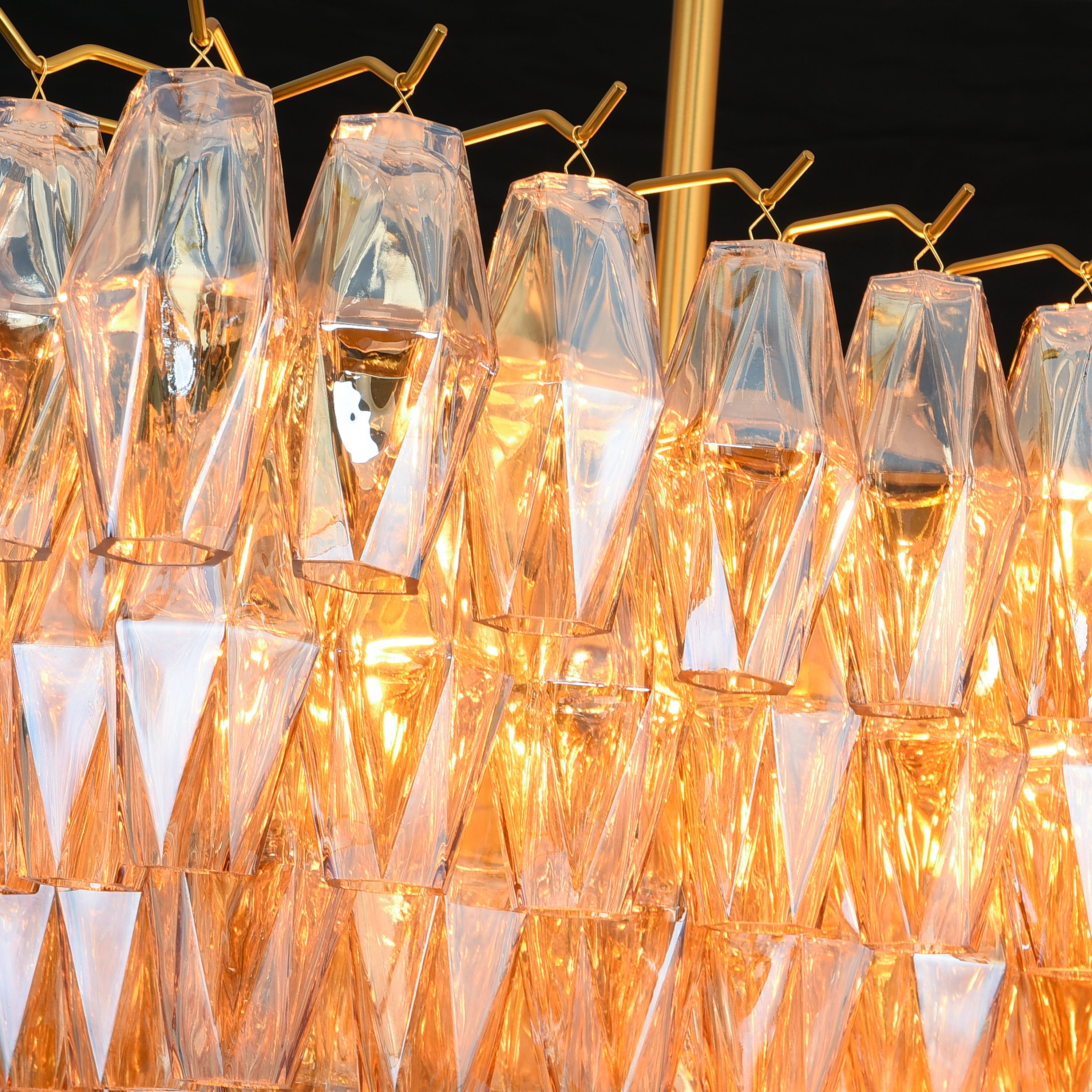 Celestial Drop Muti-Tier Rectangle Crystal Glass Chandelier 54"W