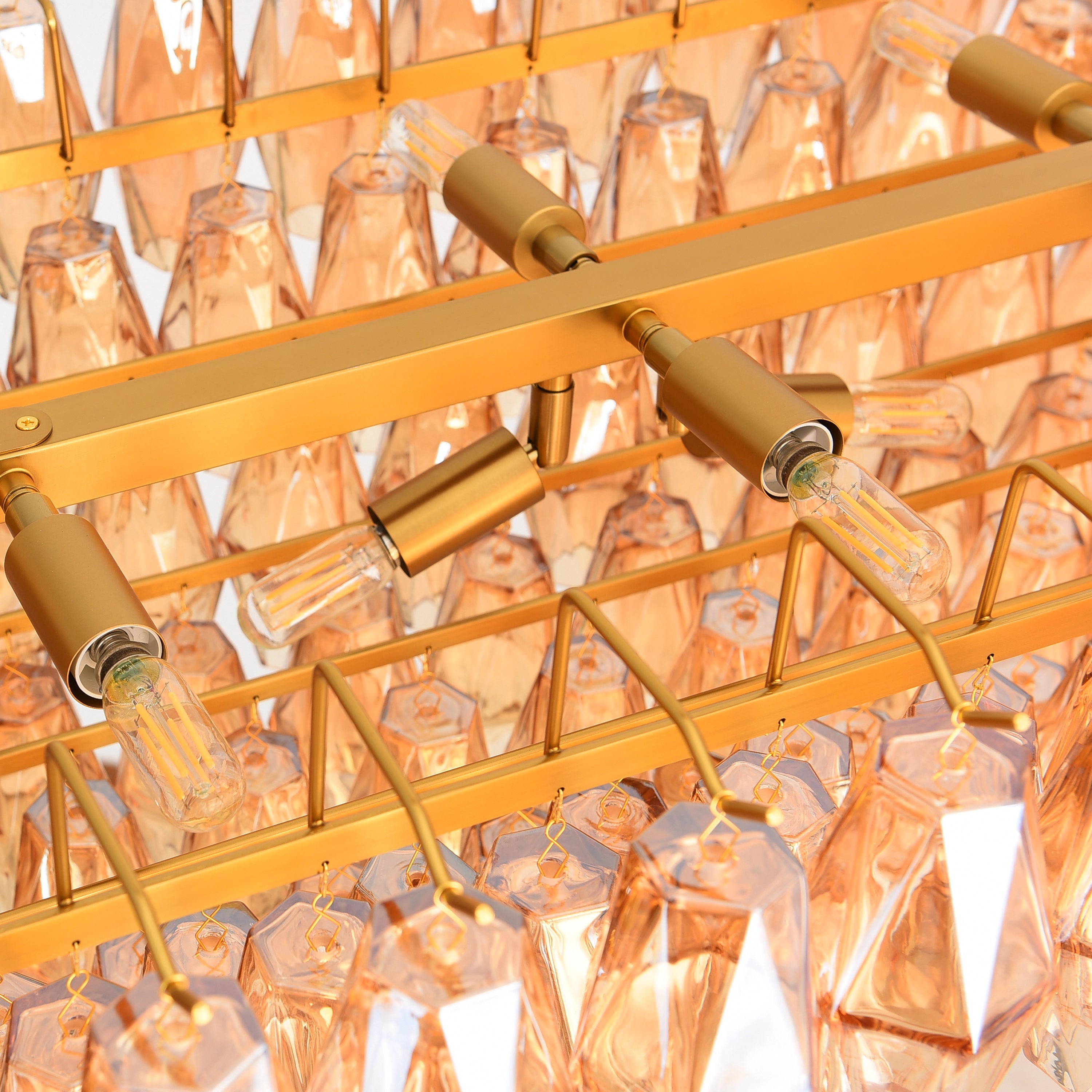 Celestial Drop Muti-Tier Rectangle Crystal Glass Chandelier 54"W