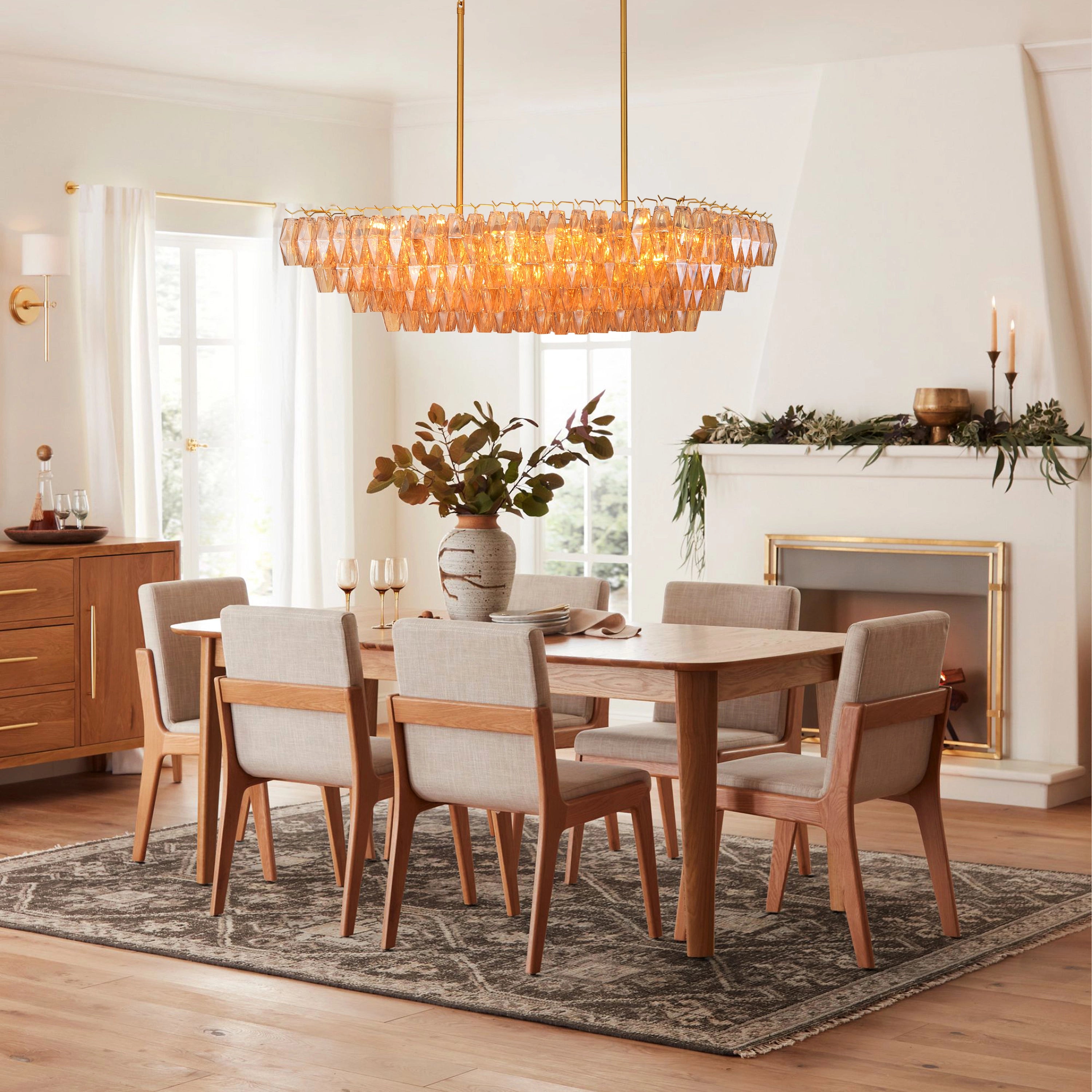Celestial Drop Muti-Tier Rectangle Crystal Glass Chandelier 54"W
