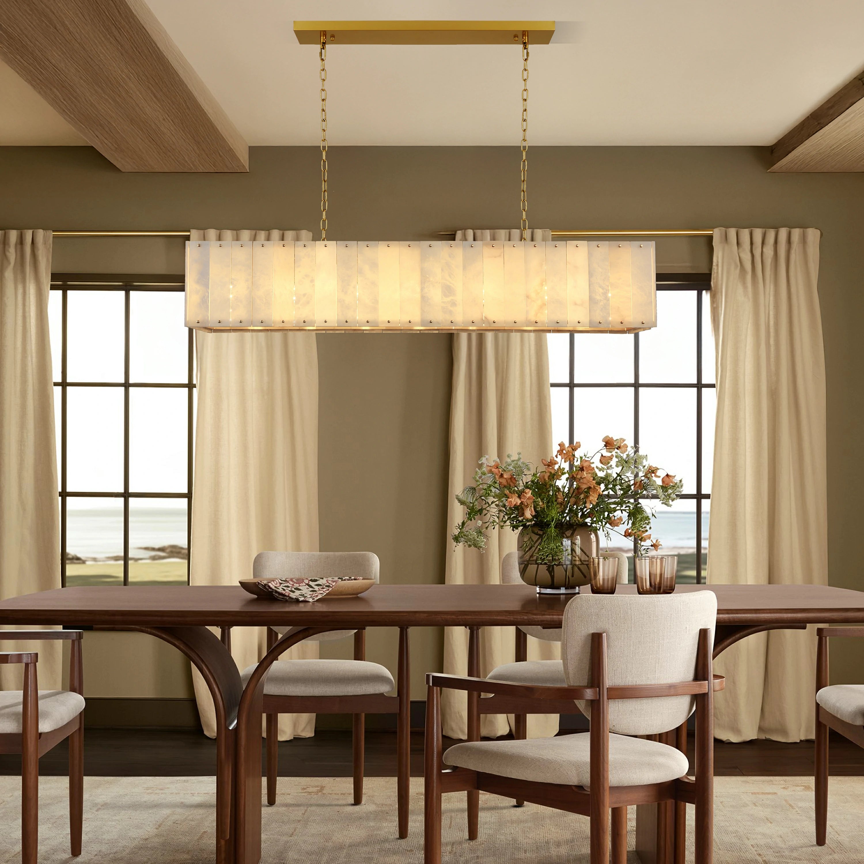 Nivislight Alabaster Rectangular Chandelier 55"