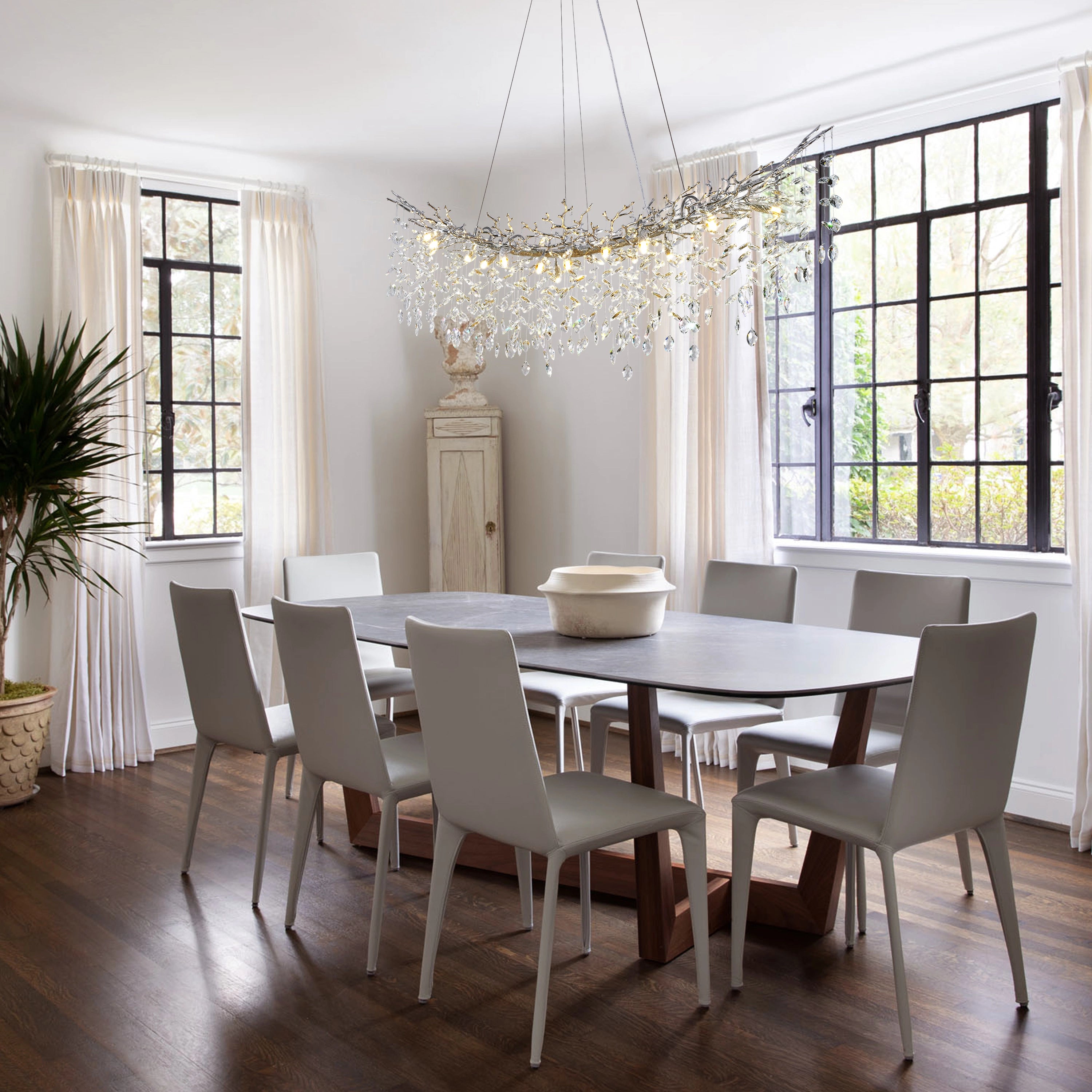 Frostleaf Crystal Cascade Tree Branch Linear Chandelier 55"