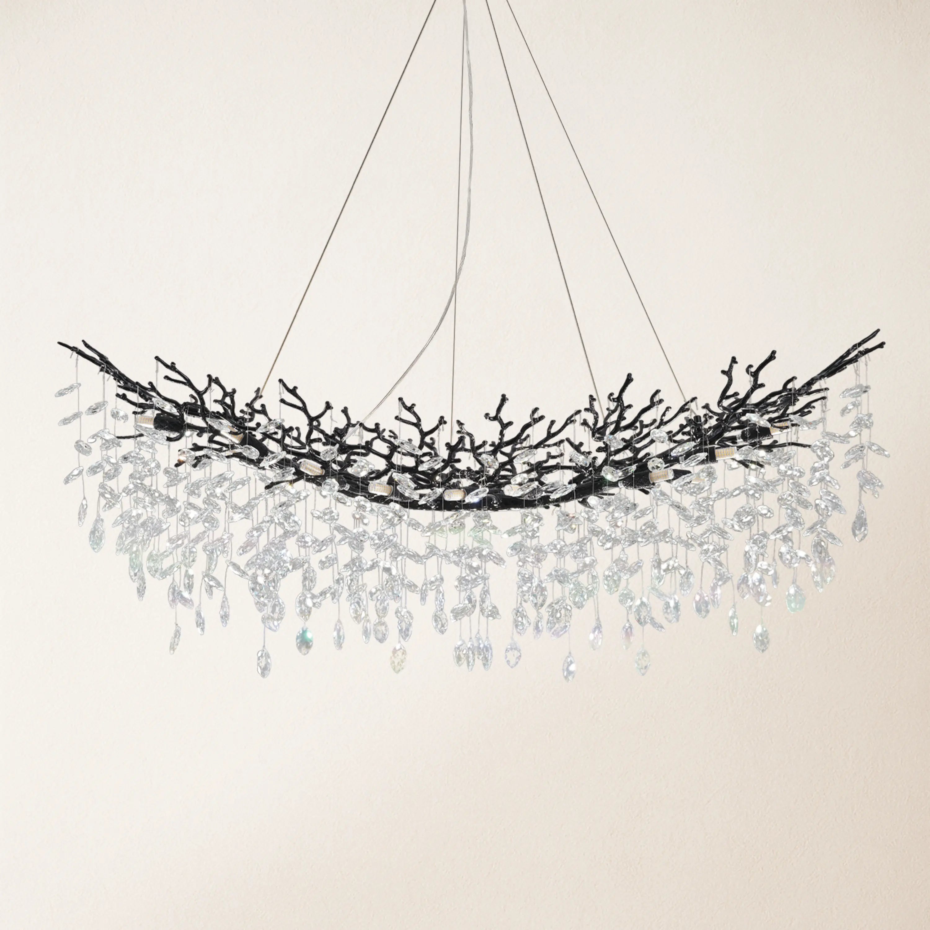 Frostleaf Crystal Cascade Tree Branch Linear Chandelier 55"