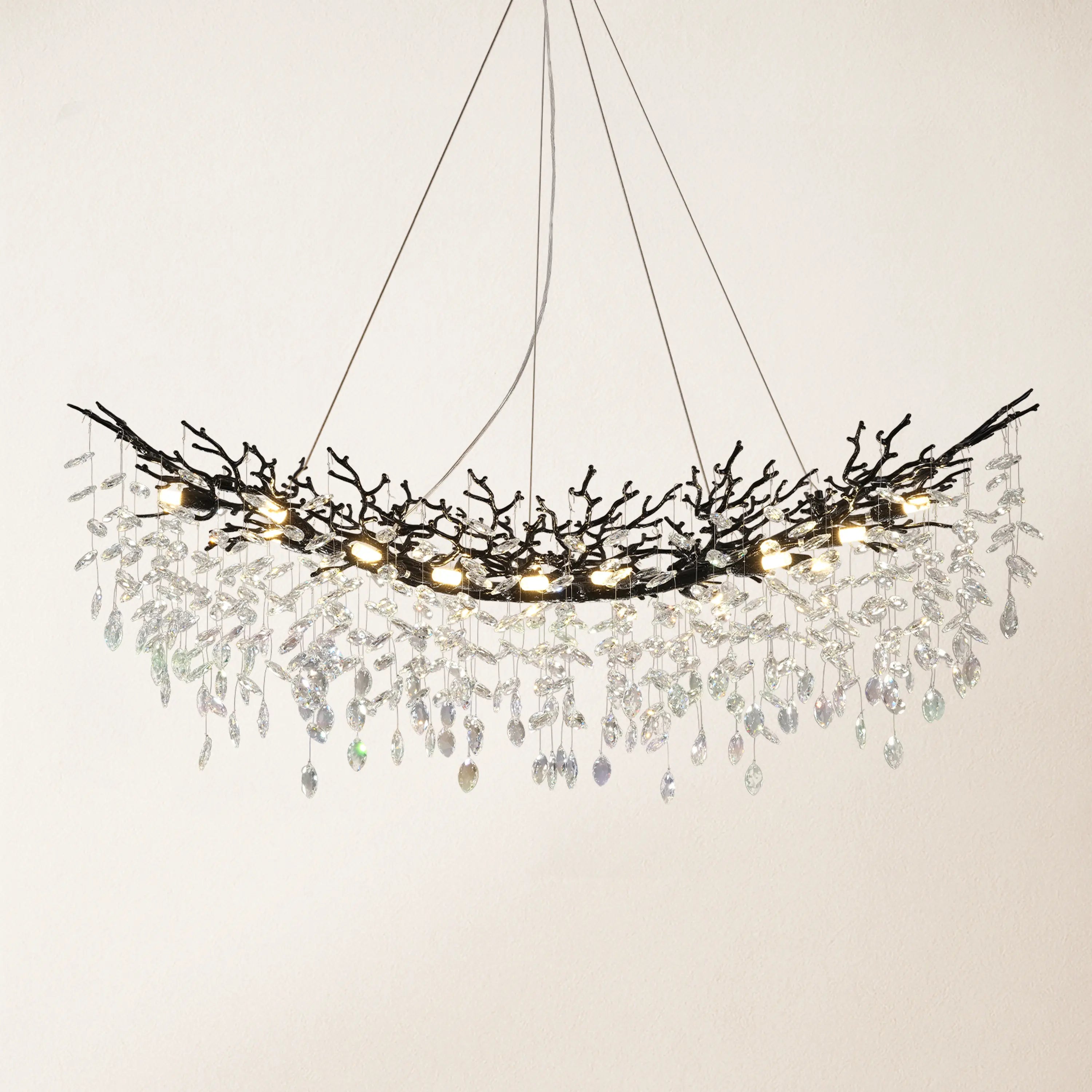 Frostleaf Crystal Cascade Tree Branch Linear Chandelier 55"