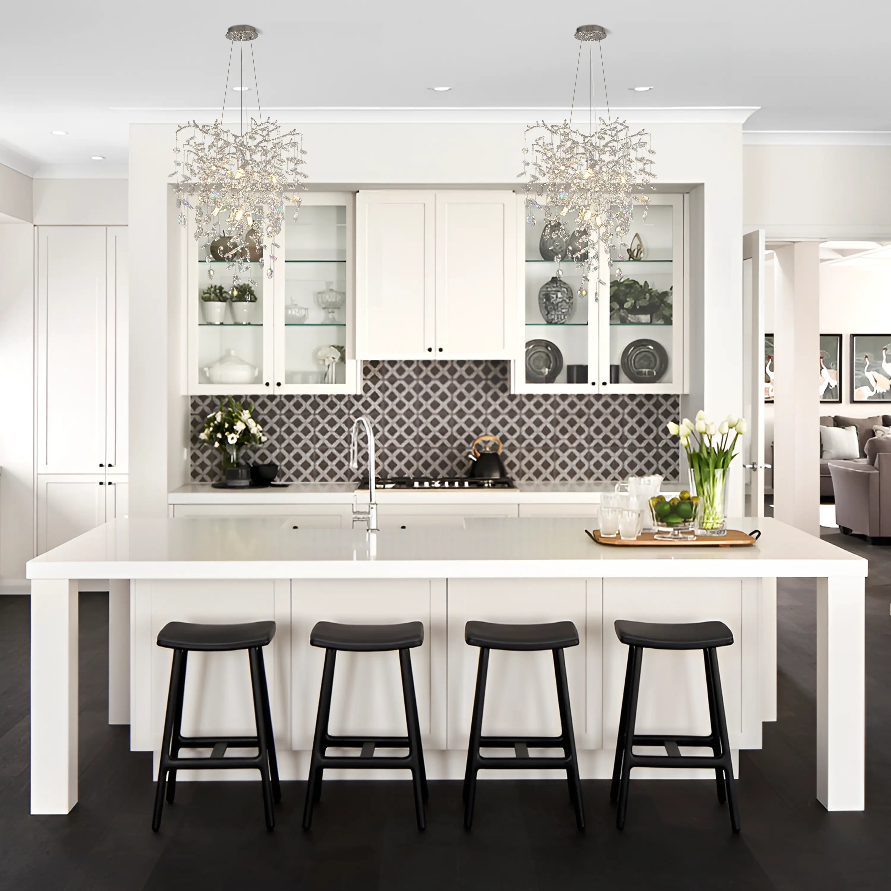 Frostleaf Crystal Grand Cascade Branches Chandelier 21"D