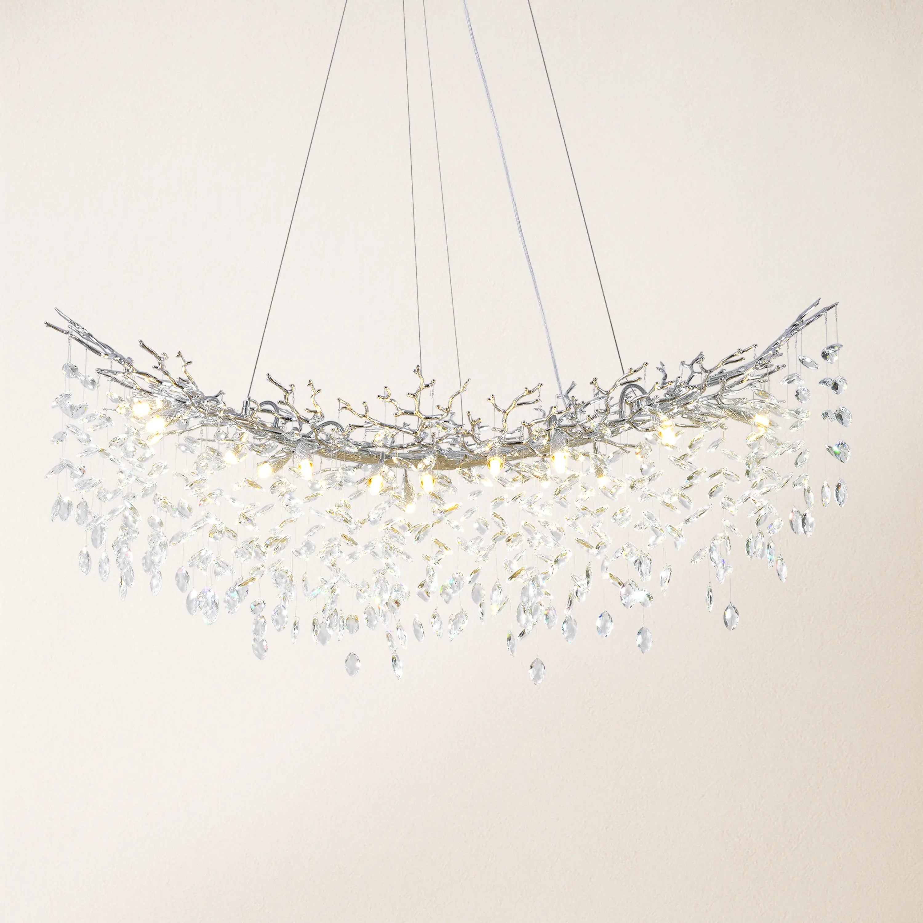 Frostleaf Crystal Cascade Tree Branch Linear Chandelier 55"