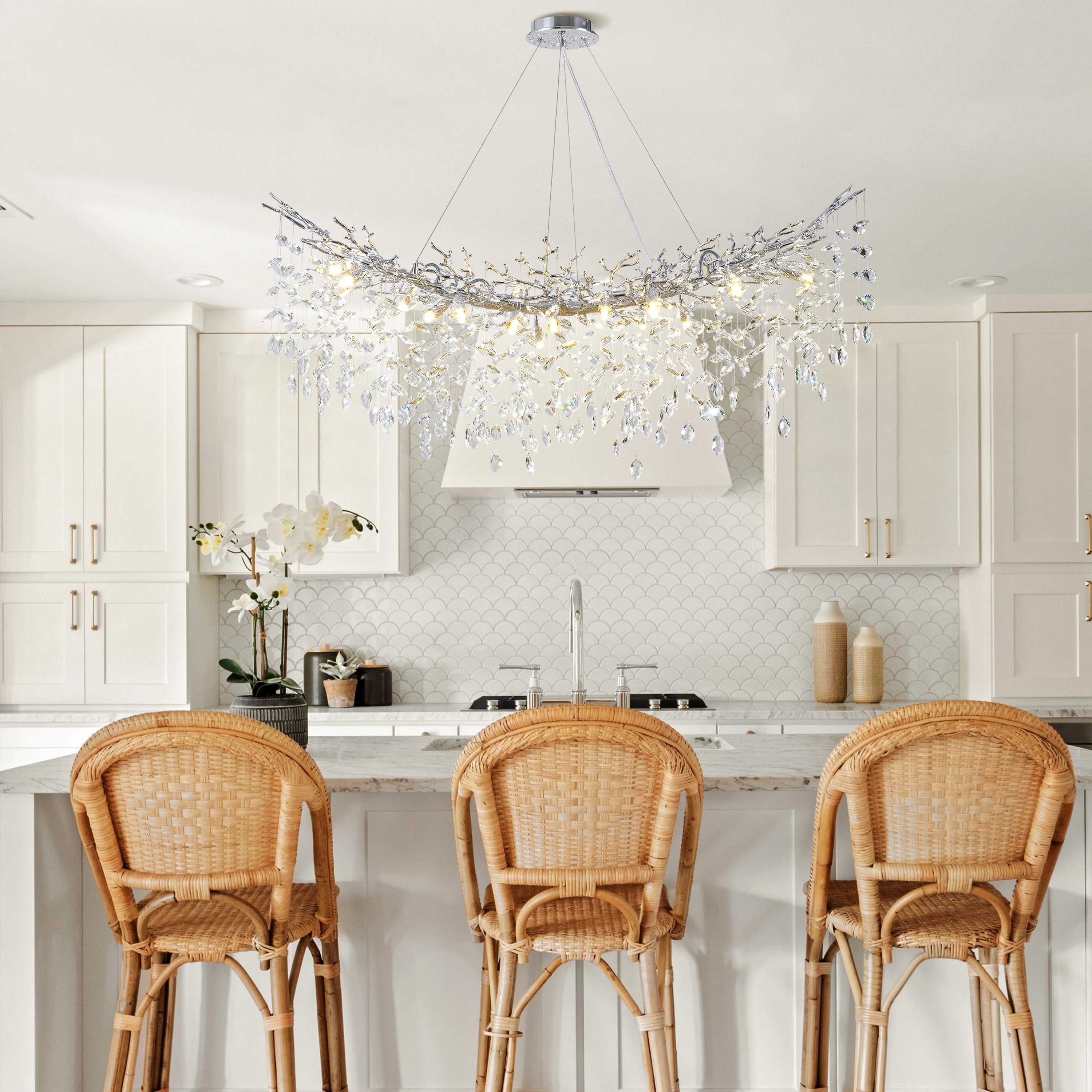 Frostleaf Crystal Cascade Tree Branch Linear Chandelier 55"