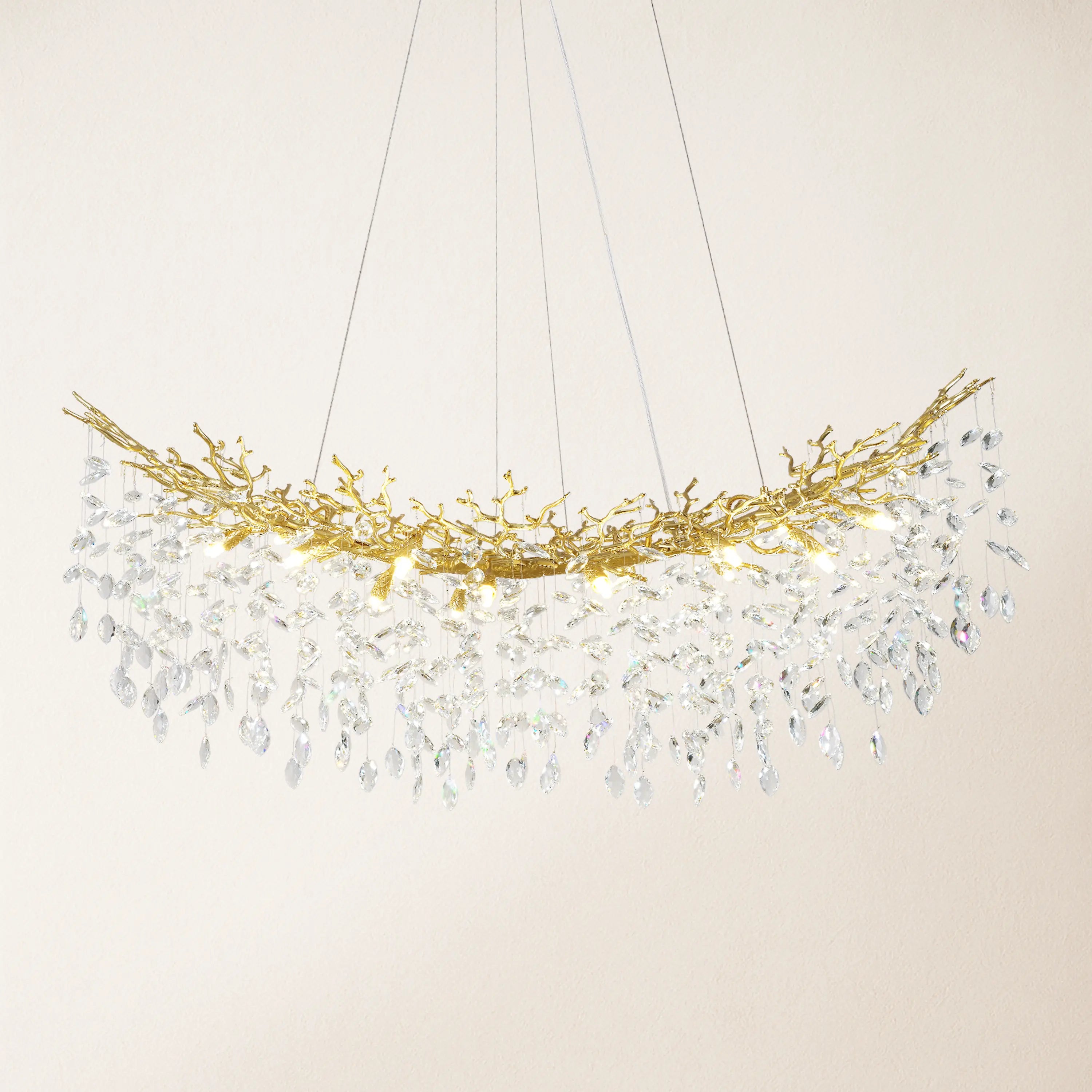 Frostleaf Crystal Cascade Tree Branch Linear Chandelier 55"