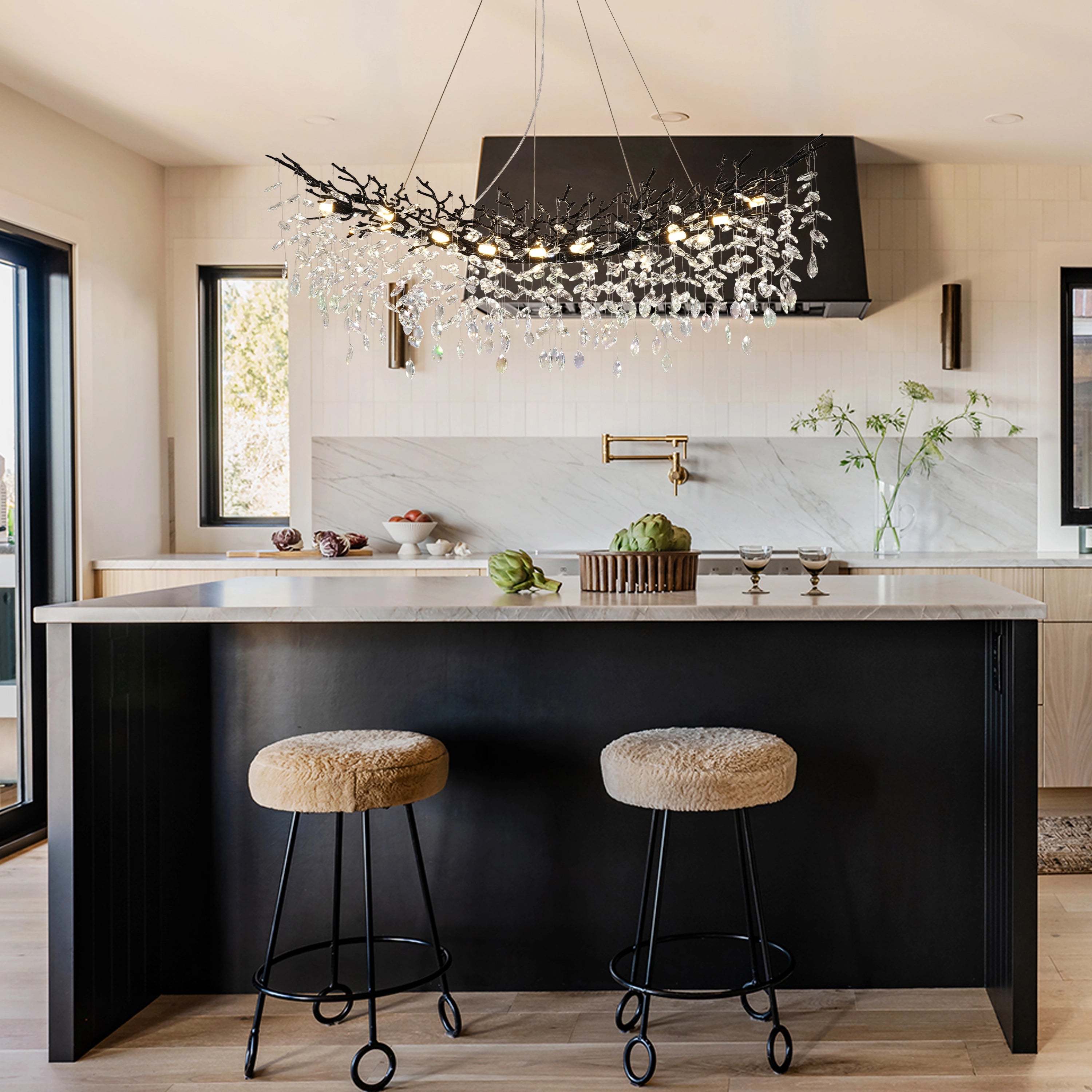 Frostleaf Crystal Cascade Tree Branch Linear Chandelier 55"W