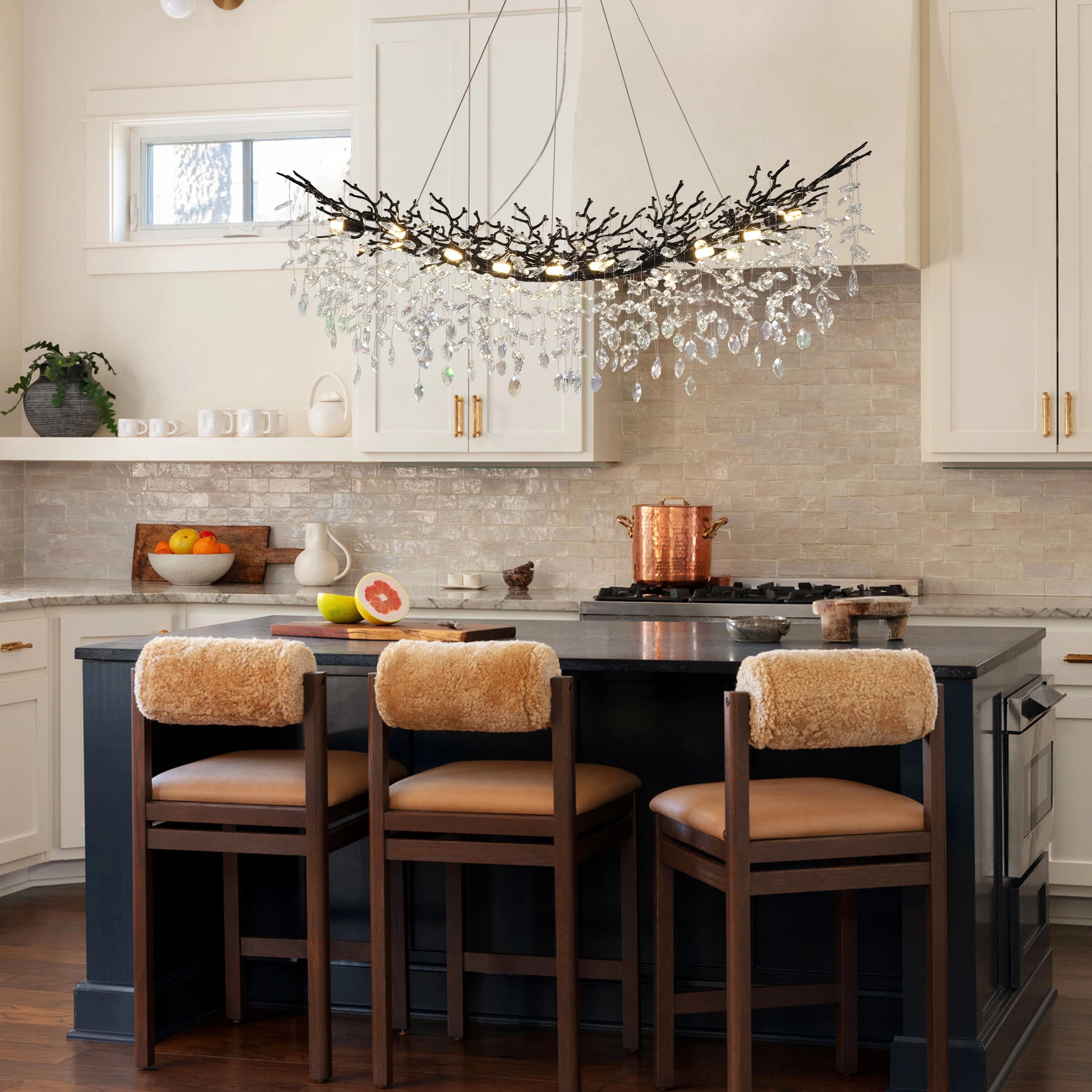 Frostleaf Crystal Cascade Tree Branch Linear Chandelier 55"