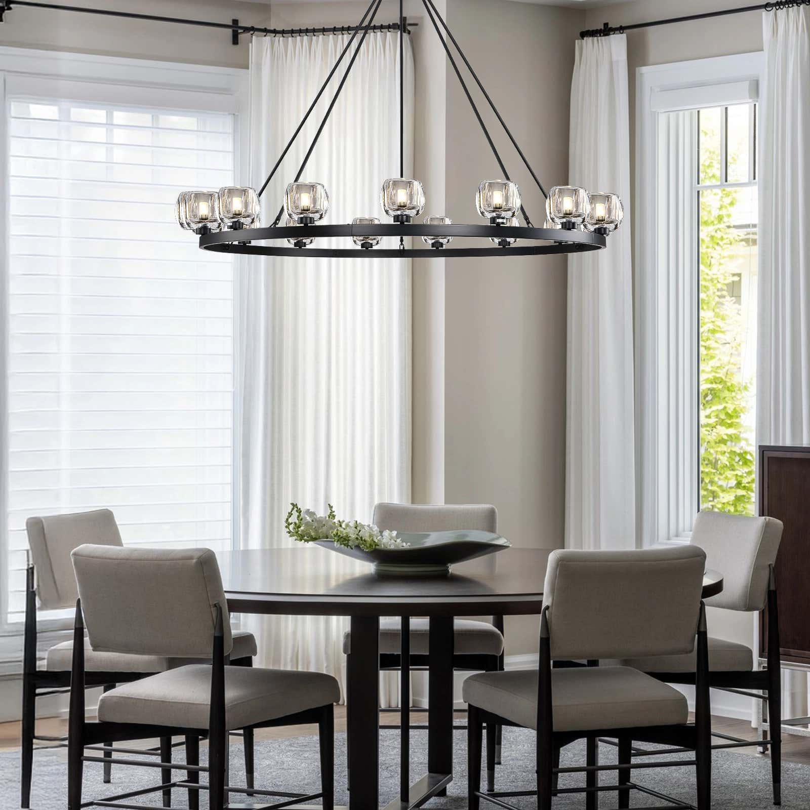 Vellum Crystal Round Chandelier 59"D#Finish_Black