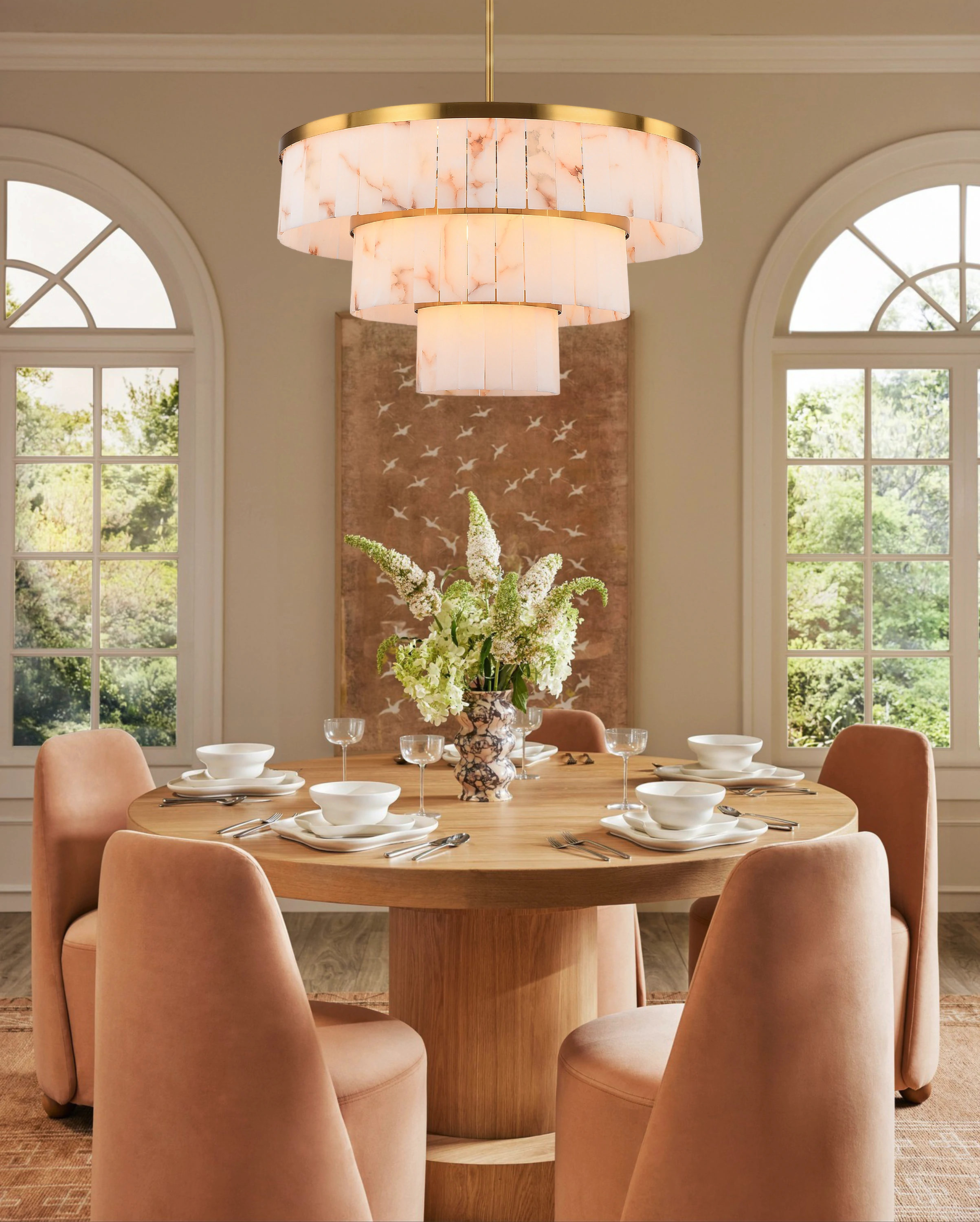 Solmare Alabaster Round Chandelier 34"