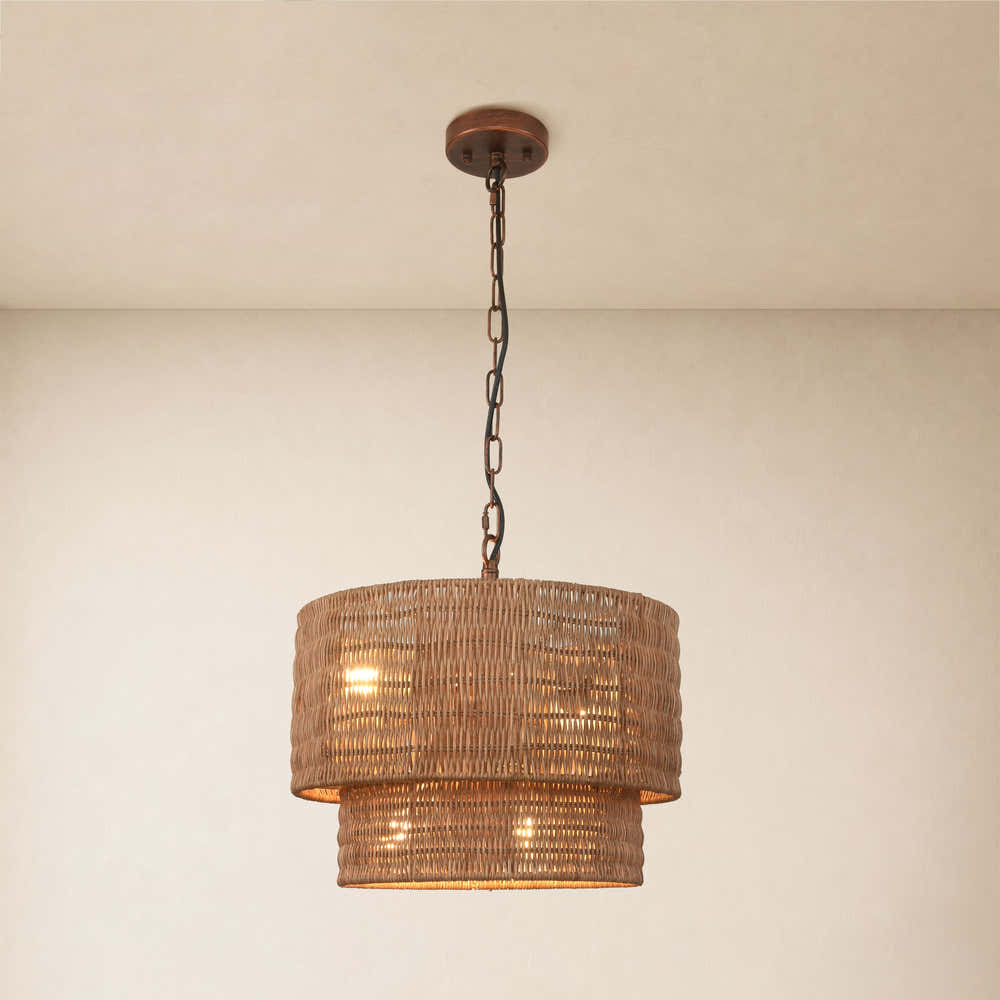 Cavana Rattan Round Pendant 16"D#Finish_Natural