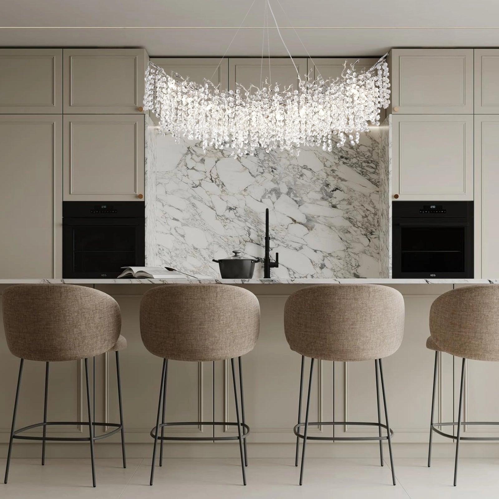 Lustre Branches Crystal Rectangular Chandelier 55"W
