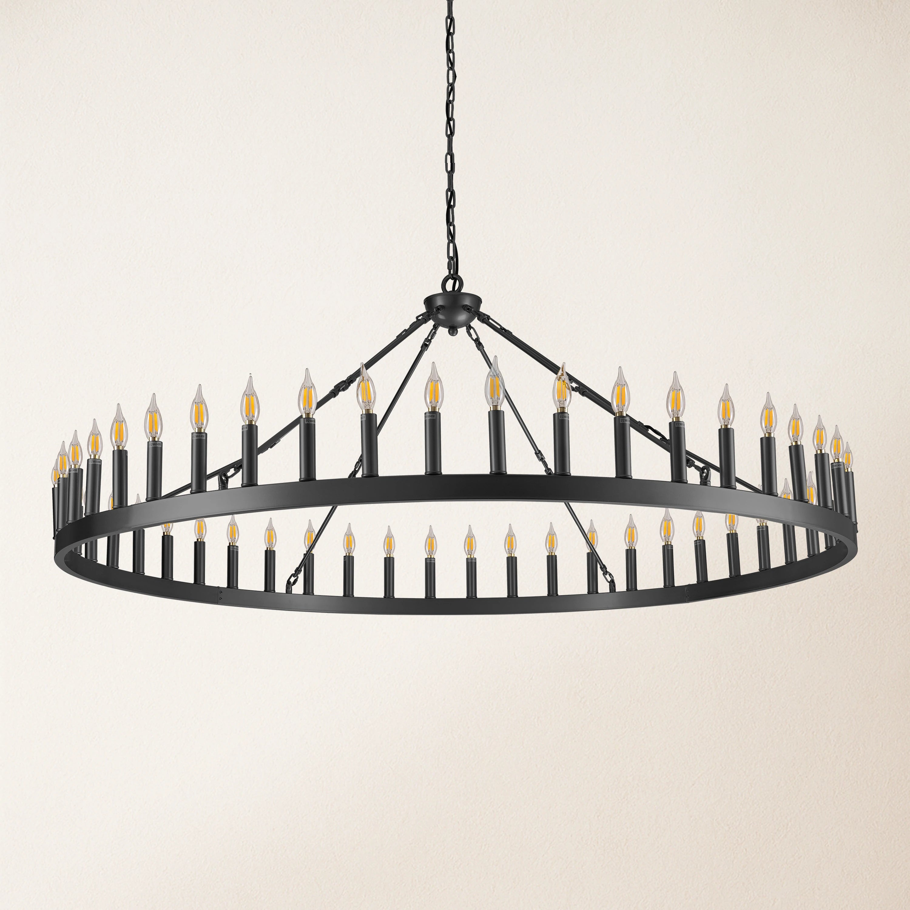 Wagon Wheel Candle Round Chandelier 64"