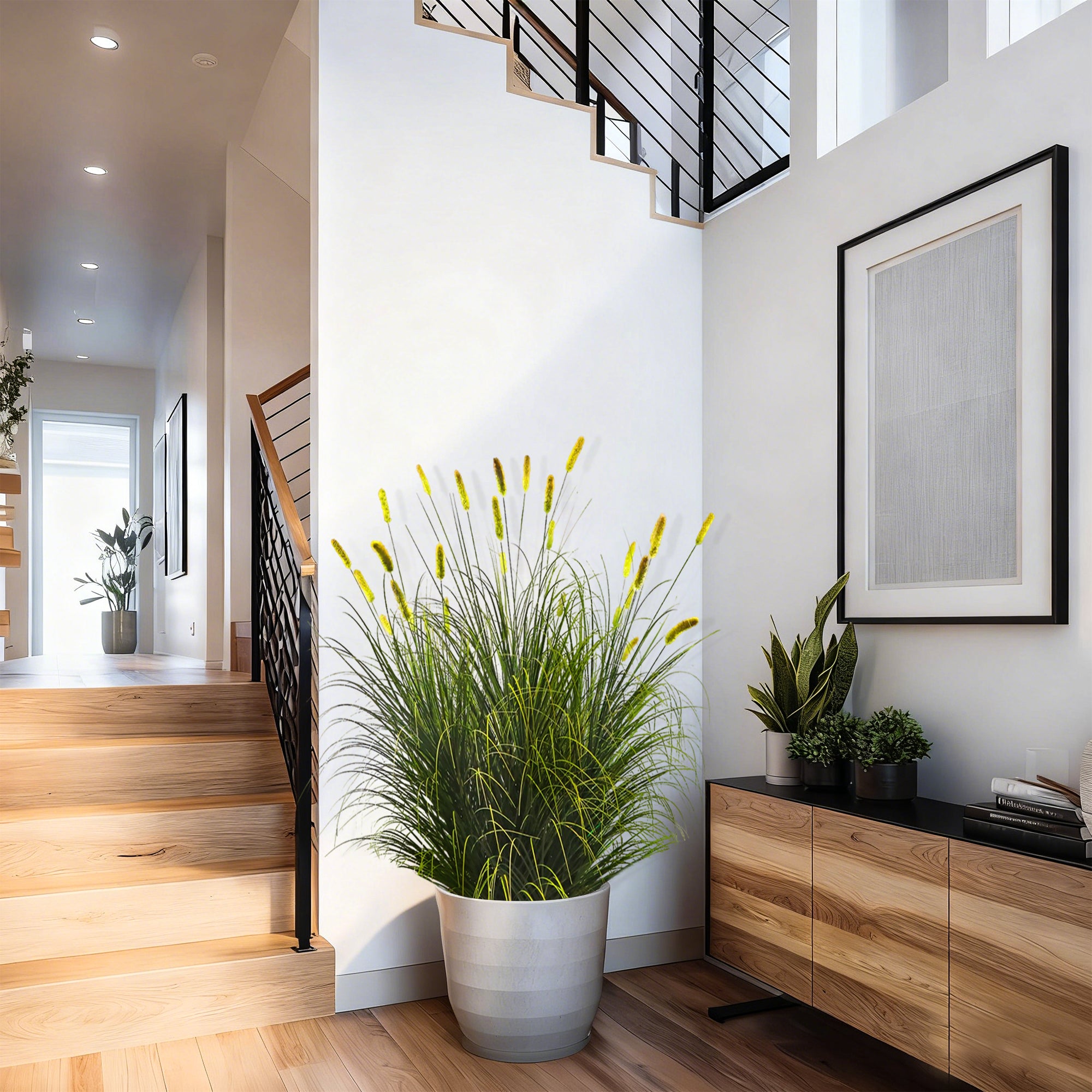 Artificial 28-Head Short Pine Grass with Curved-Straight Onion Grass Bonsai 55"H