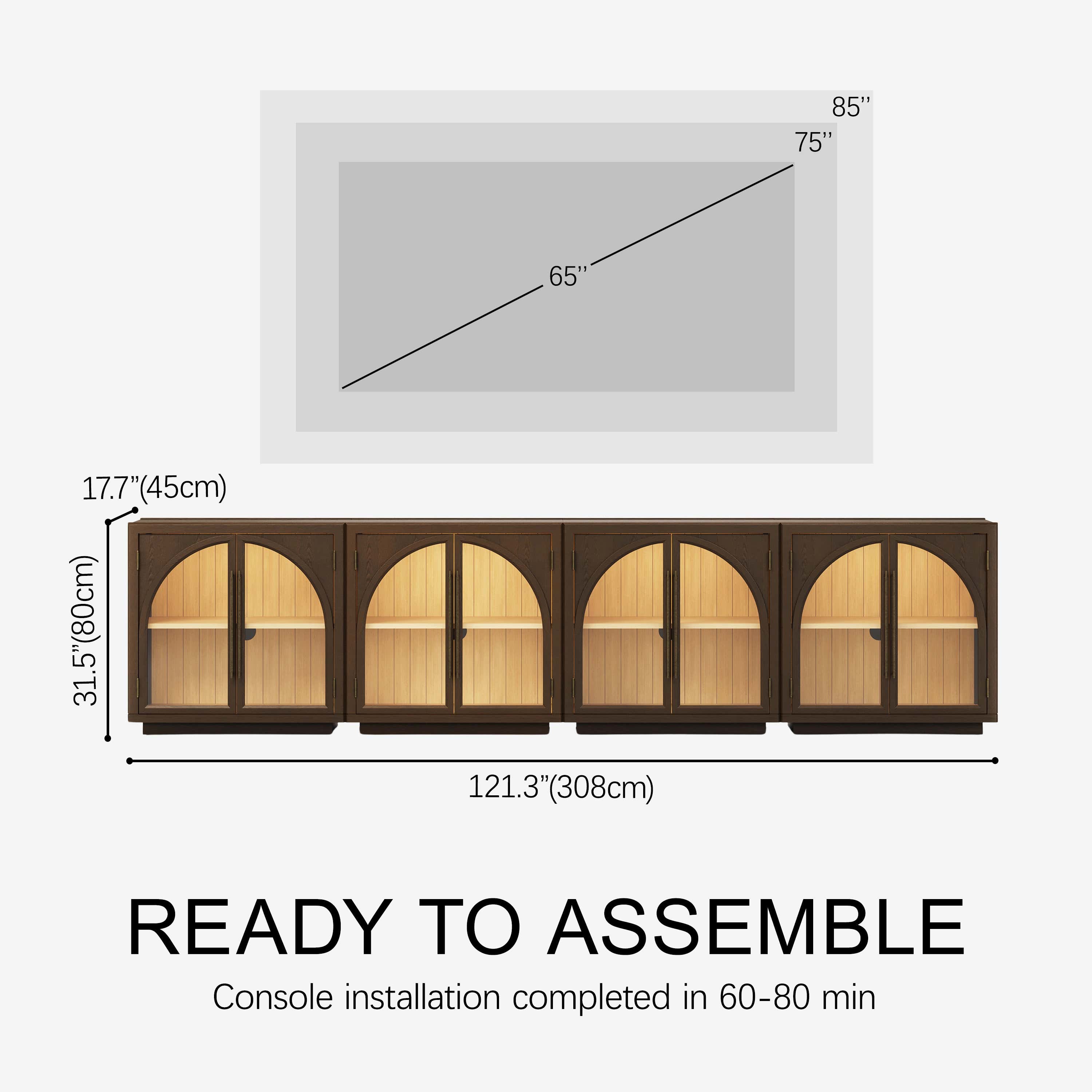 Alvar Arched 126″ Oak Media Console(Set of 4)