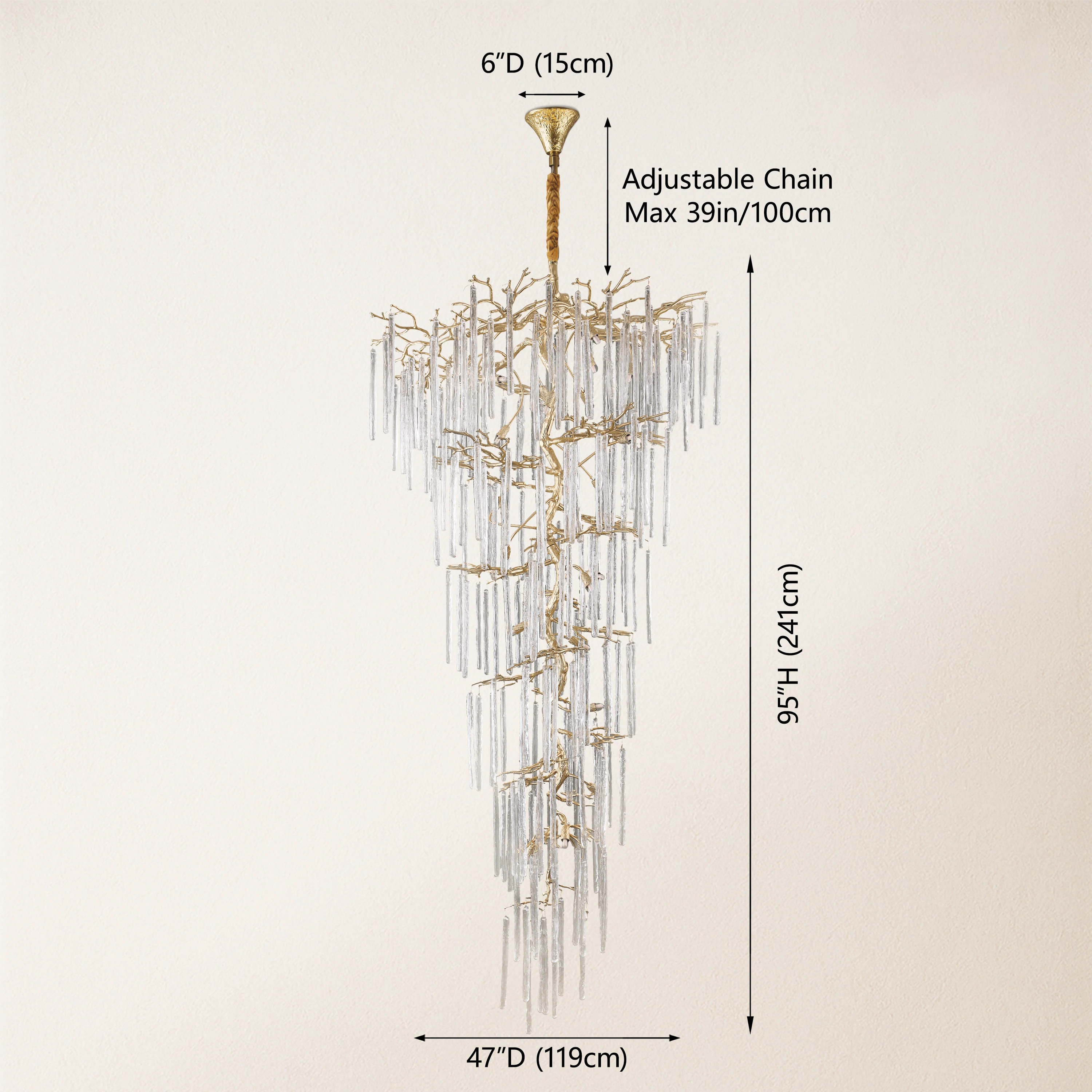 Ice Strip Modern Crystal Tree Branch Staircase Chandelier 95"